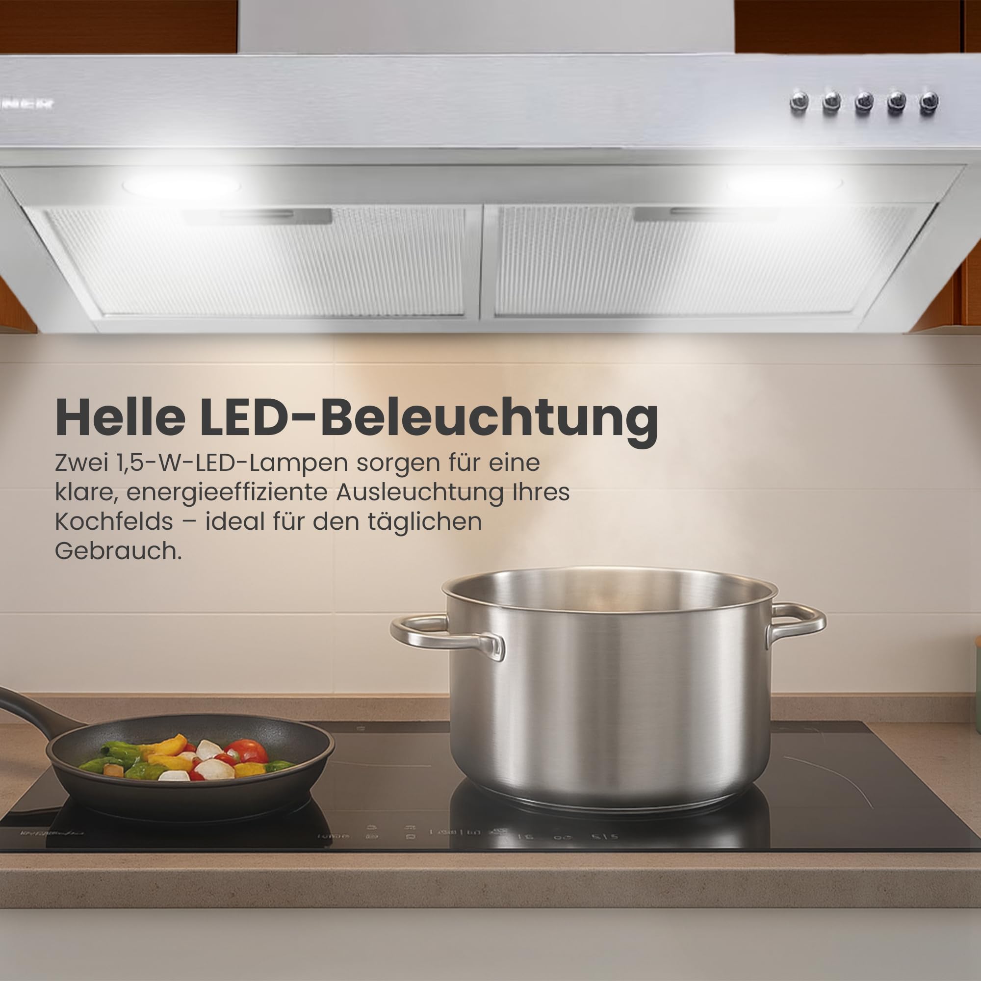 HDCH-360TSS 60cm T-Form Dekorative Dunstabzugshaube - 308m³/h, 3 Geschwindigkeiten, Edelstahl mit Dual LED, 5 Jahre Garantie