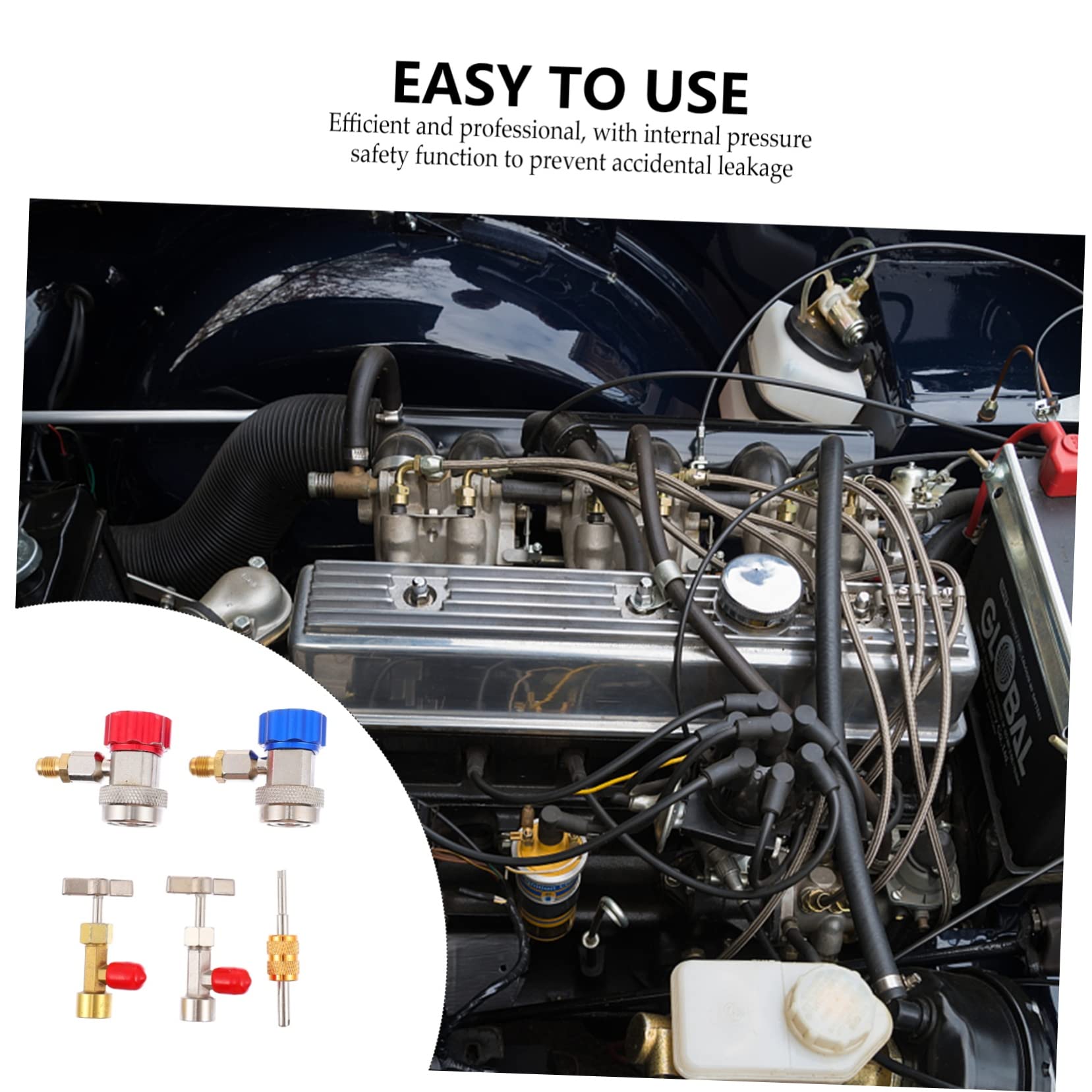 Gatuida Kit di Ricarica Refrigerante R134a per Aria Condizionata Auto, Raccordi Rapidi Alta e Bassa Pressione, Valvola Autosigillante,