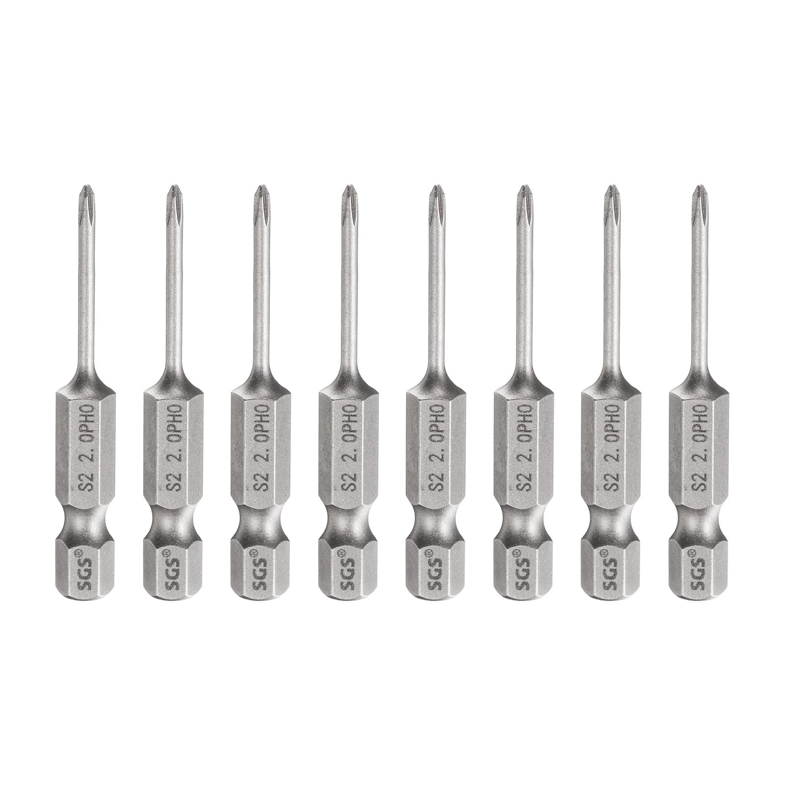 sourcing map 8pcs #0 Phillips Screwdriver Bit PH0 1/4" Hex Shank 2" (50mm) Long 2mm Rod Magnetic Cross Head Drill Bits S2 Steel Industrial Screw Driver for Electric Power Tools, Gray
