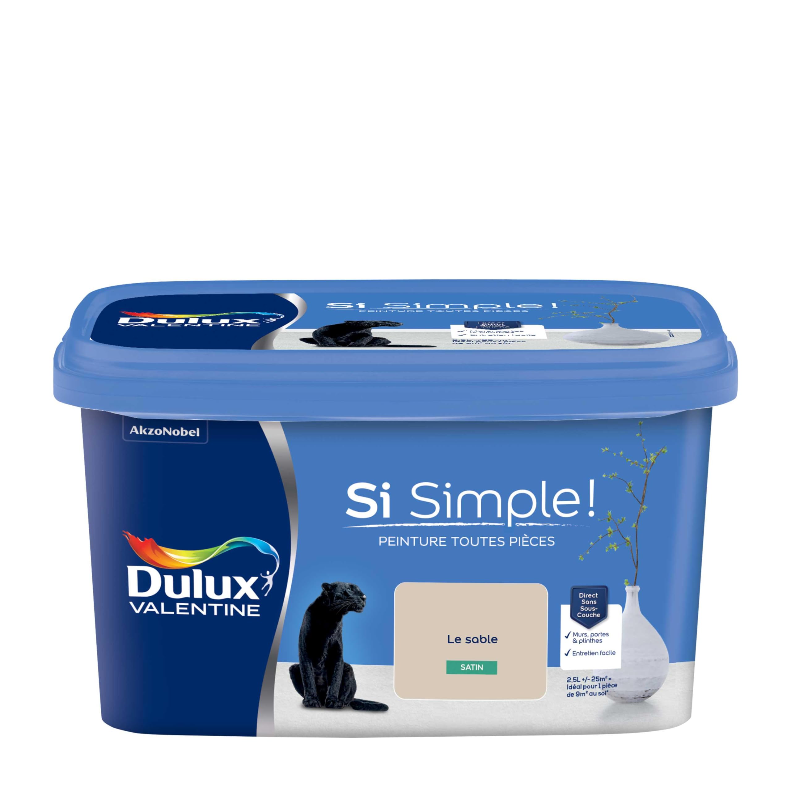 Dulux Valentine Peinture Si Simple Peinture Intérieure Toutes Pièces - Peinture Mur et Plafond, Porte et Plinthe - Couleur : Le Sable Satin - 2,5 L