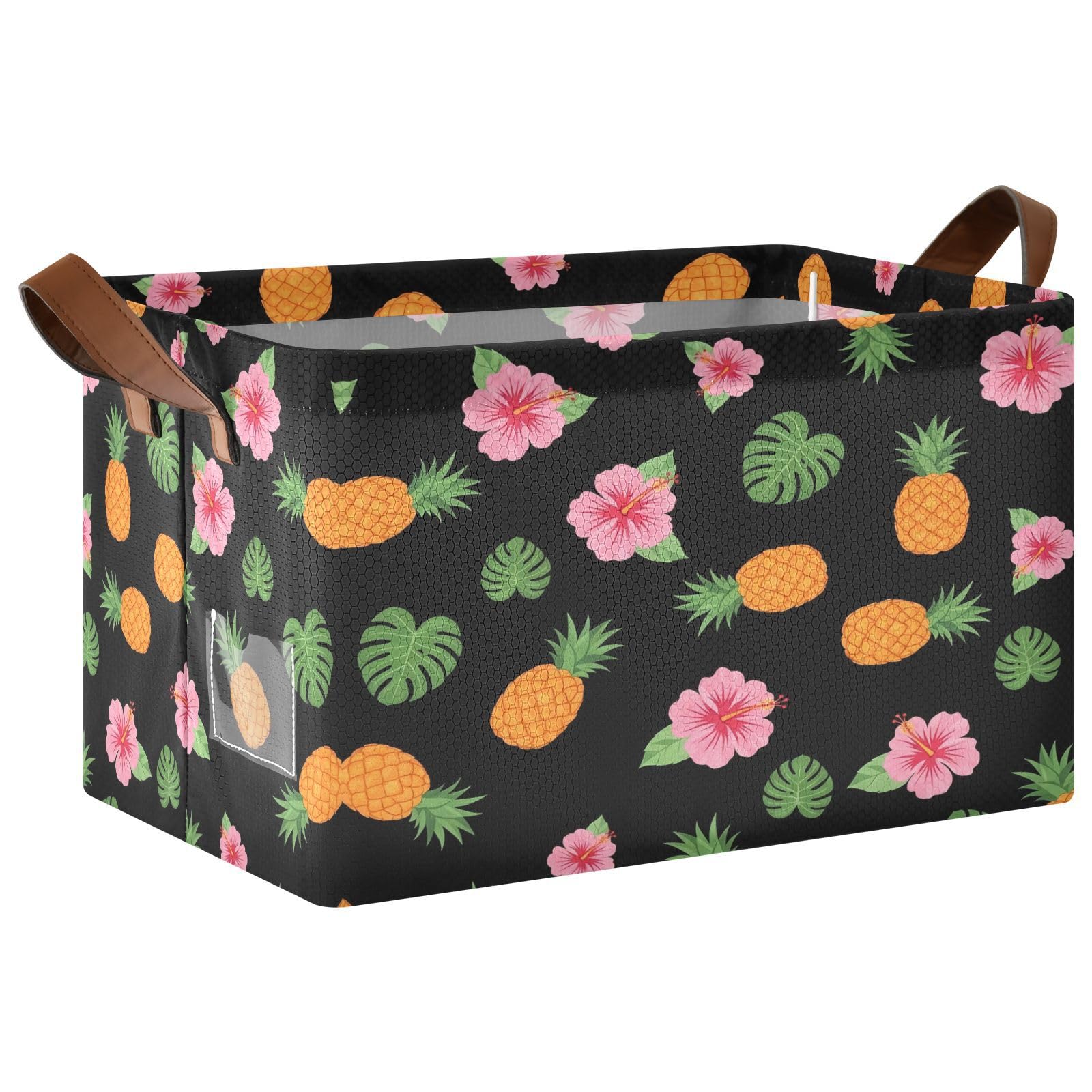 Cgiub Pineapple Hibiscus Storage Basket Waterproof Foldable Storage Bin Baby Laundry Basket Closet Organiser for Nursery Decor Home Organizing