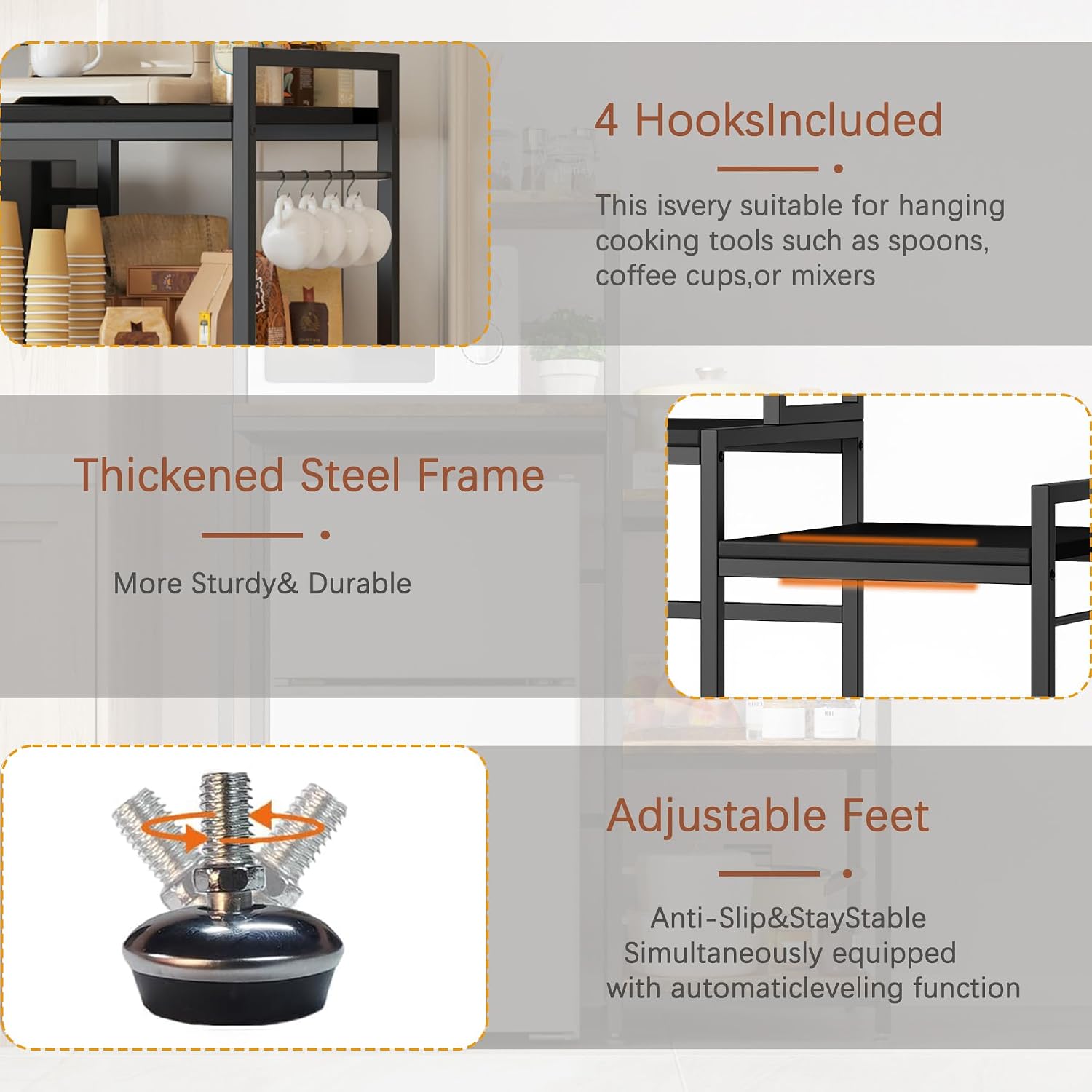COCOLUCKY 6-Tier Mini Fridge Stand with Storage,Mini Fridge Shelf,Mini Coffee Bar with Mini Fridge Space,Baker Racks,Microwave Stand,Mini Fridge Cabinet with Storage for Dorm Kitchen(Black Wood Grain)