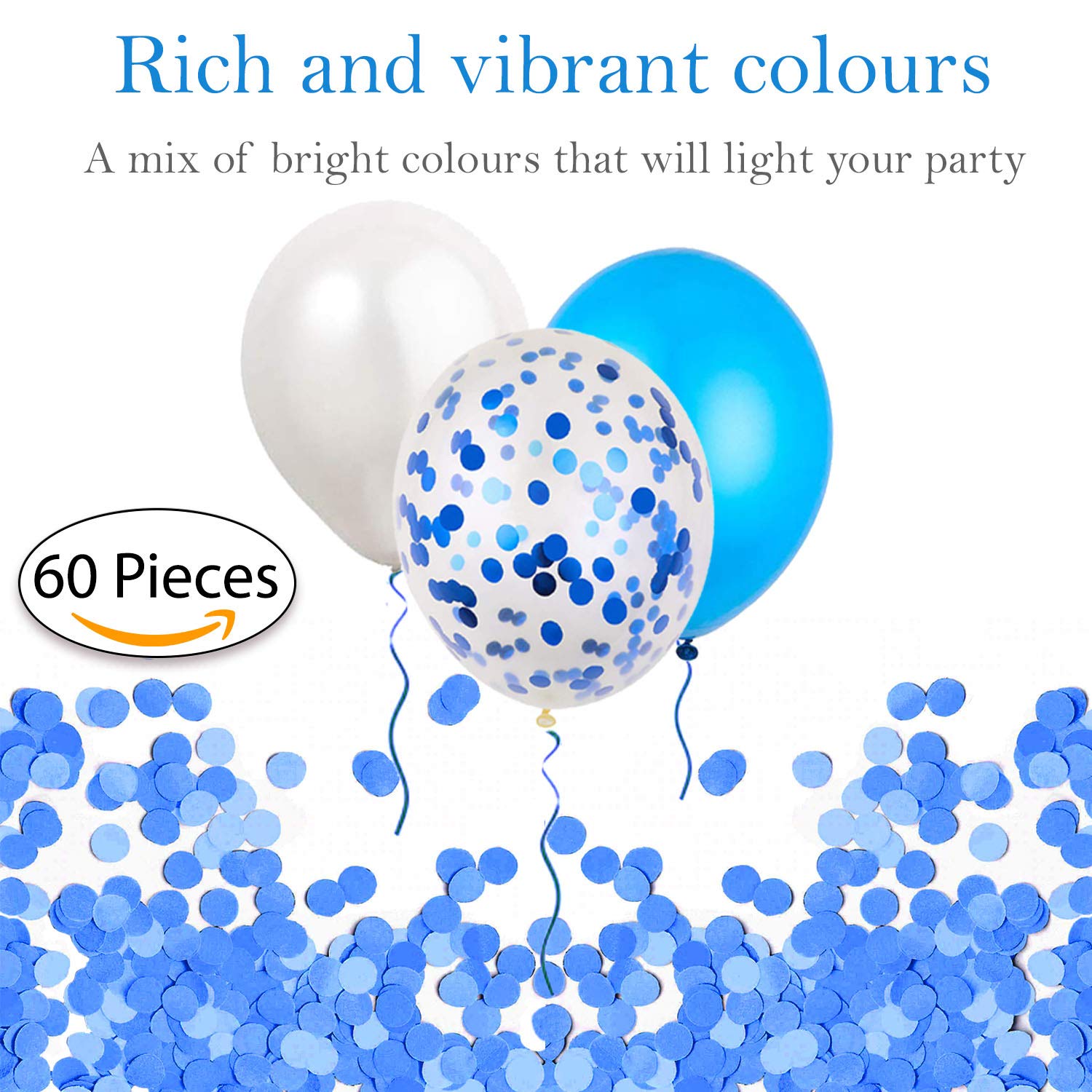 Buy 60 Blue White Confetti Balloons, 50 Classic Latex + 10 Transparent