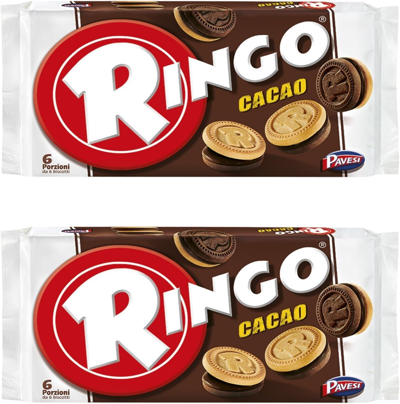 Pavesi: "Ringo" Cacao Biscuits 6 portions with 6 biscuits - 11.6 Oz (330g) Pack of 2