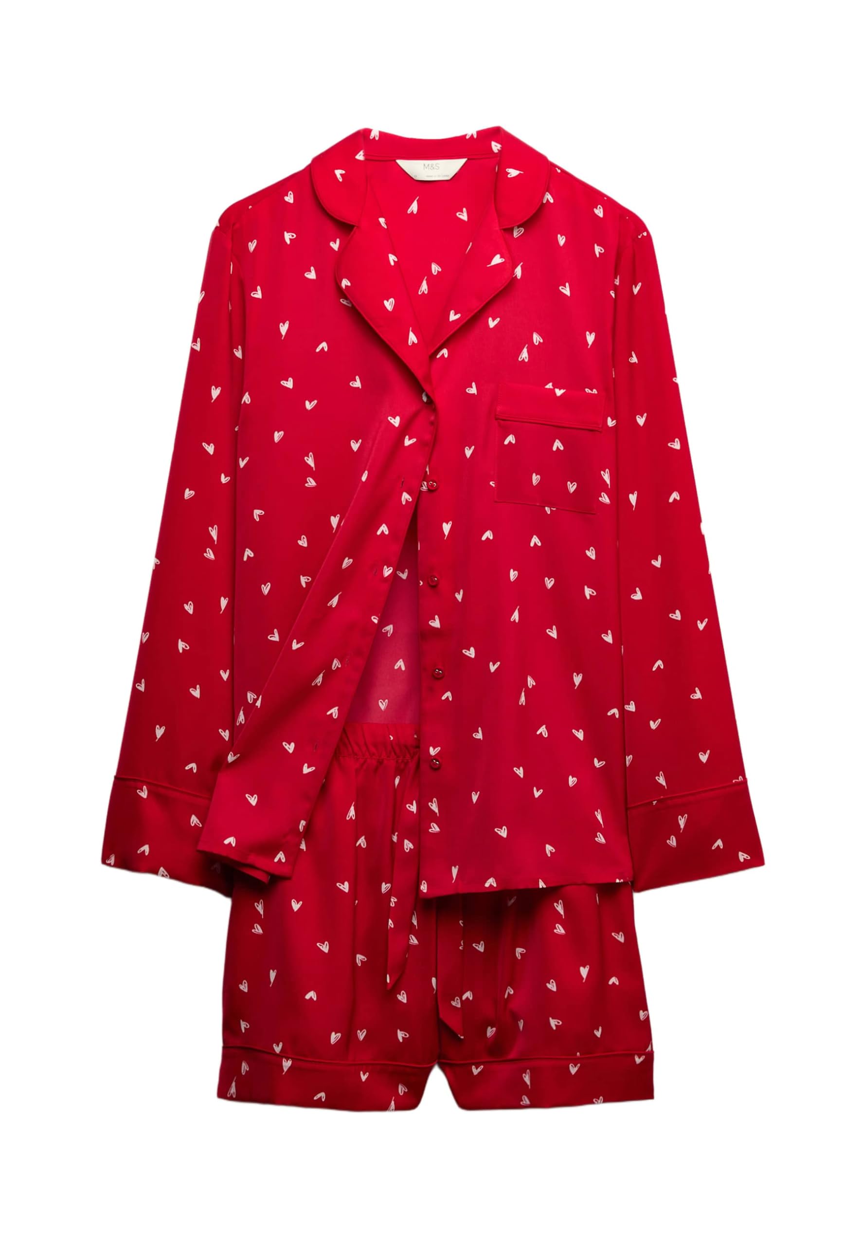 Marks & Spencer Pyjama Dream Satin™ Femme, Imprimé Cœurs, Haut à Revers et Short, Coupe Standard