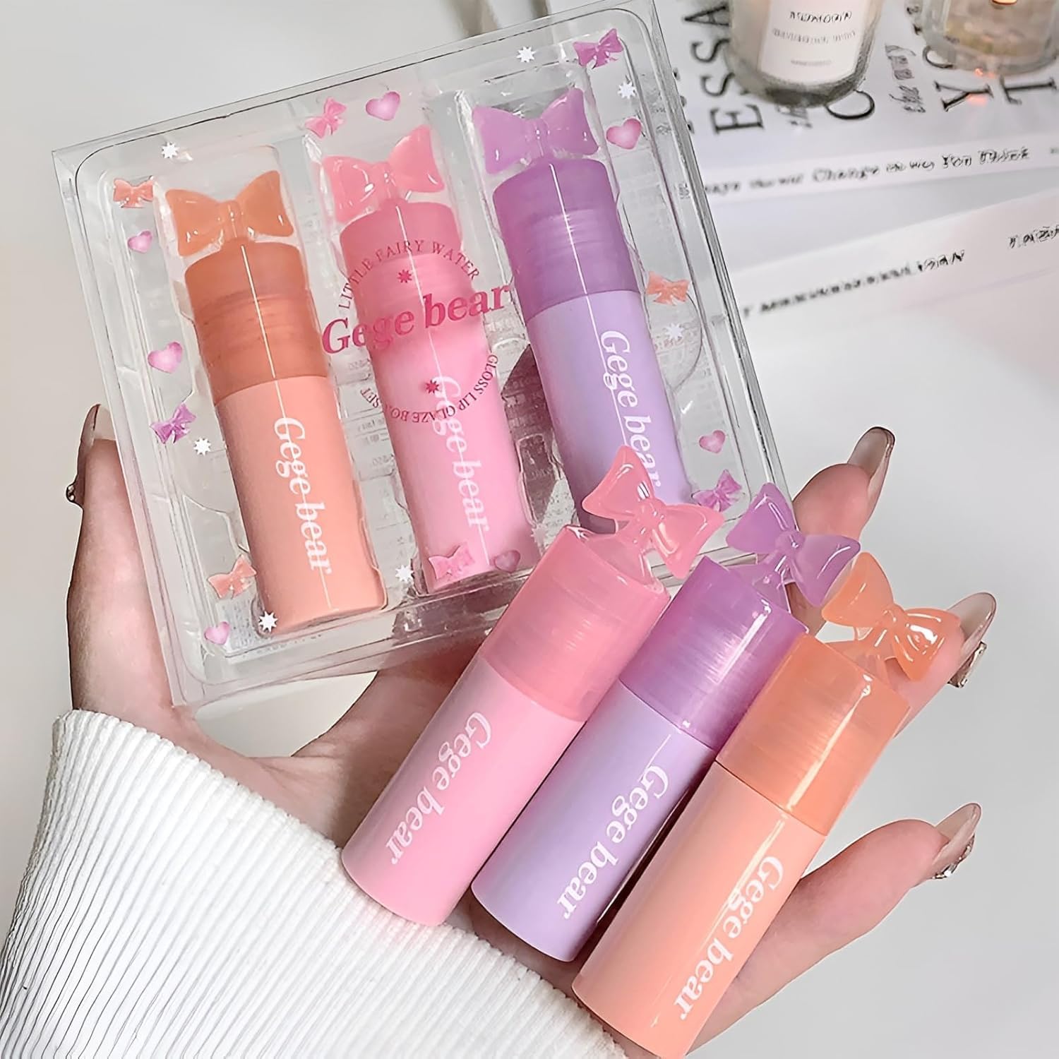 Gege Bear Fairy Water Gloss Lip Glaze | Glossy Lipsticks for Women with High Shine Finish | Perfect Tinted Lips Balm Alternative with Long Lasting Moisture | Lightweight for Soft, Plumped | Give a Natural Looks (Set B (04,05&06), 2.5g)-image-14