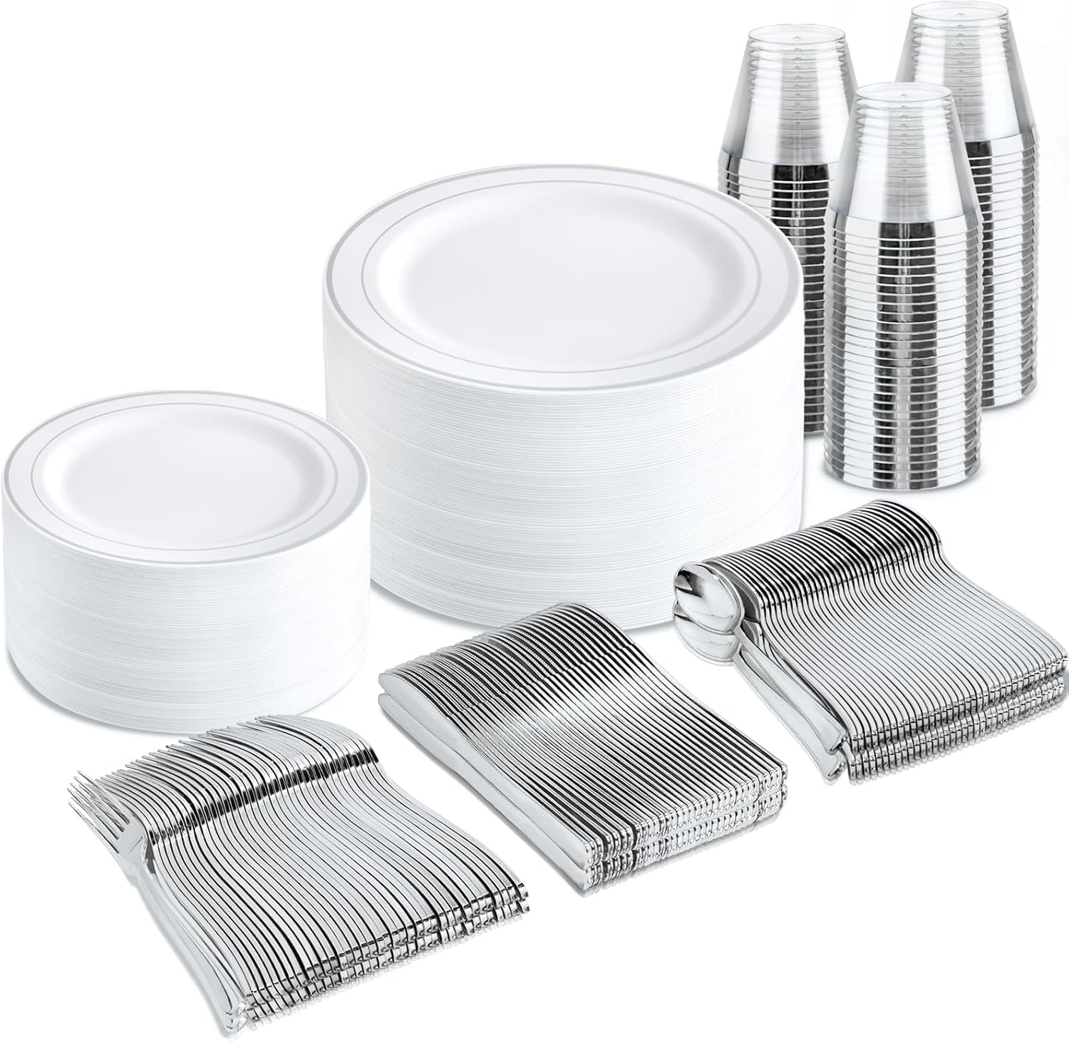 bUCLA 150 Piece Silver Disposable Dinnerware Set -16