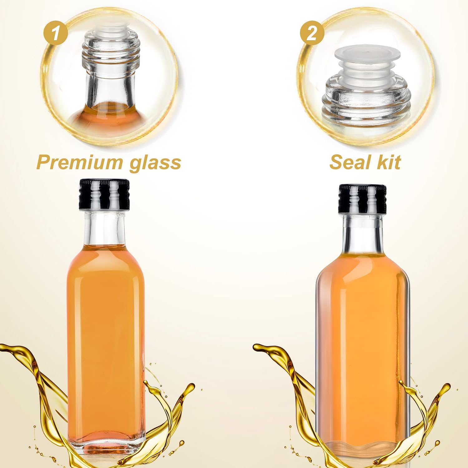 Gerrii 24 Pcs 3.4 oz Hot Sauce Bottles Glass Bottles Empty Clear with Black Leak Proof Screw Caps for Syrup Olive Wine Liquor Water (Square)