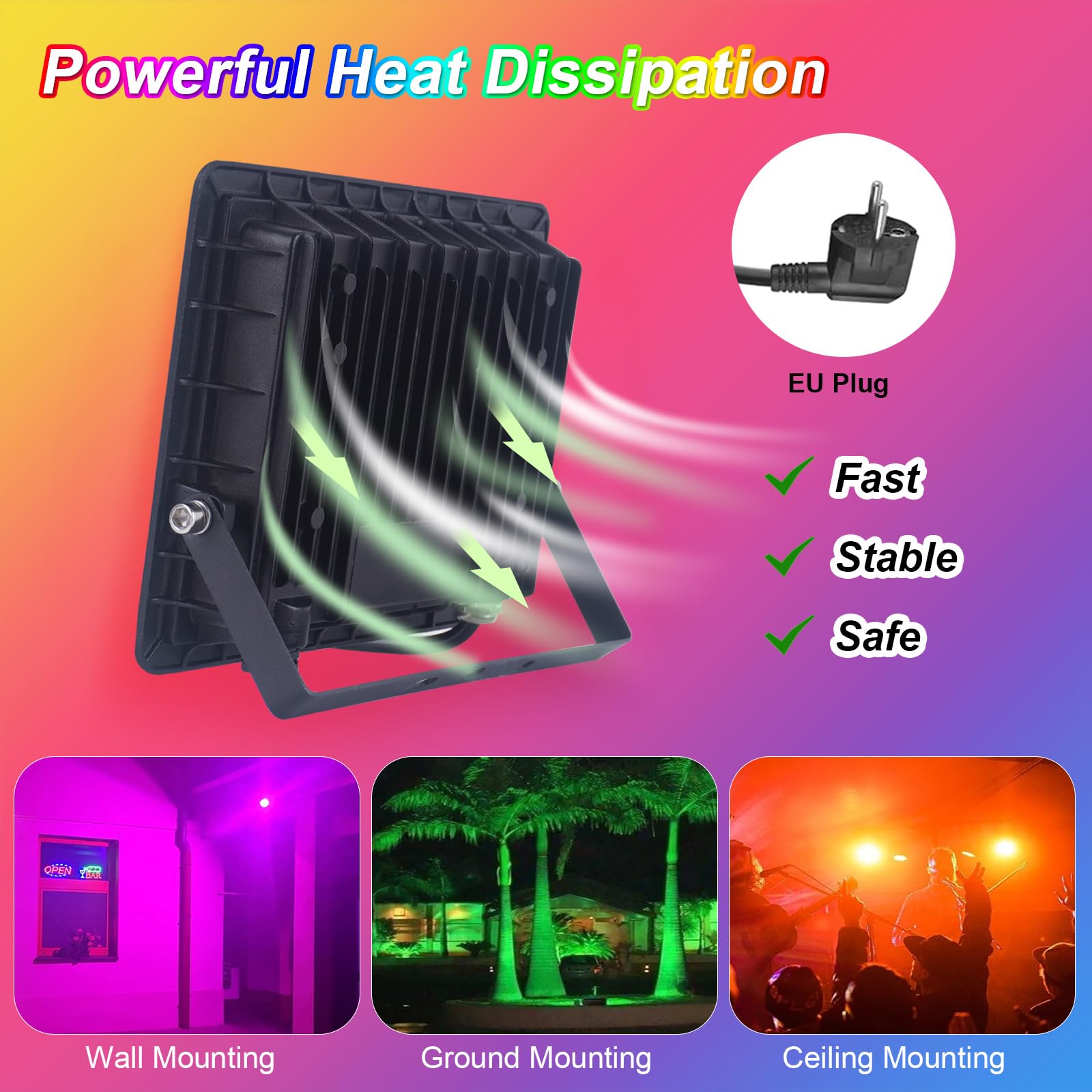 Faretto LED Da Esterno 25W (Equivalente 300W) RGB+CW Con Controllo App E Musica, IP66, Proiettore Smart Per Giardino, Feste, Halloween - 3