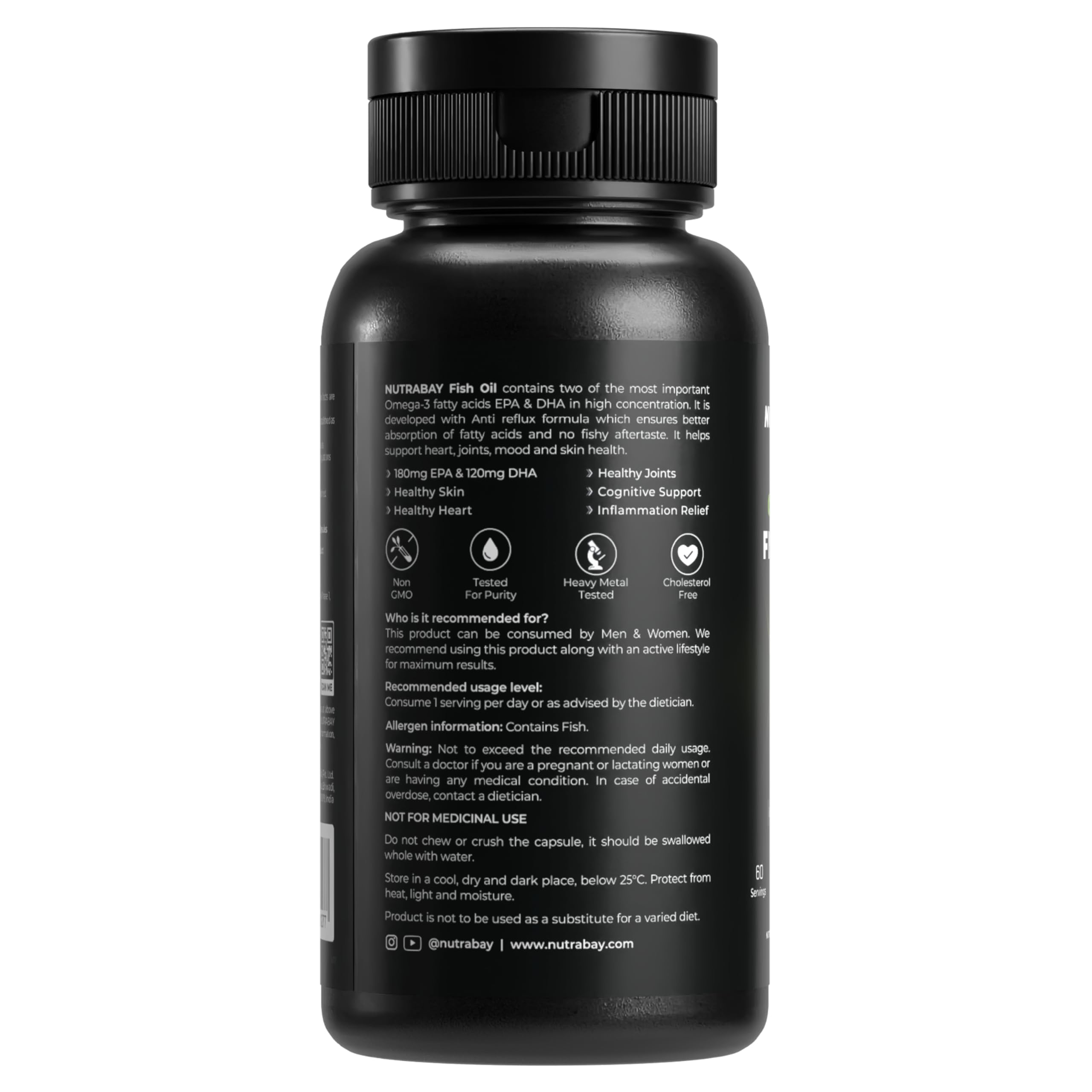 Nutrabay Omega 3 Fish Oil 1000mg per Capsule, 180mg EPA, 120mg DHA – Vision, Memory, Heart, Skin & Hair Support, No Fishy Aftertaste – 60 Softgel Capsules — Amazon image 7