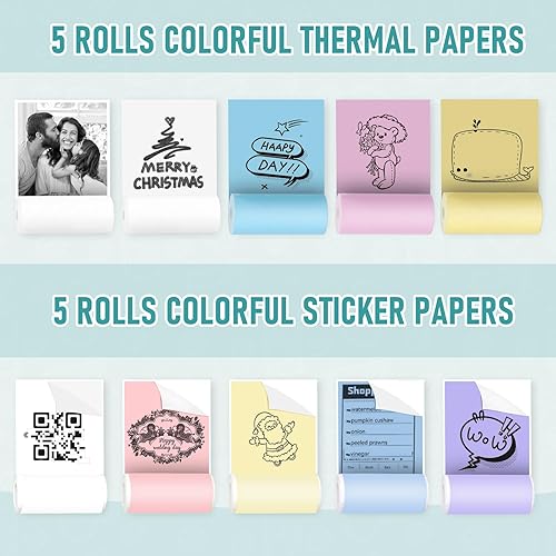 Miniatura 2 de Mini impresora Bluetooth de bolsillo, impresora térmica portátil con 10 rollos de papel para diarioálbum de recortes de bricolaje, viajes, notas,