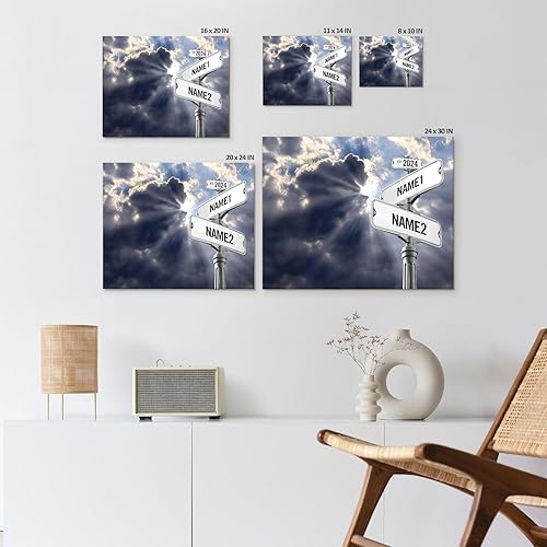 Miniatura 6 de Impresiones en lienzo personalizadas letrero de calle Crossroads para parejas, arte de pared, nombres y fechas, regalo personalizado, impresión en
