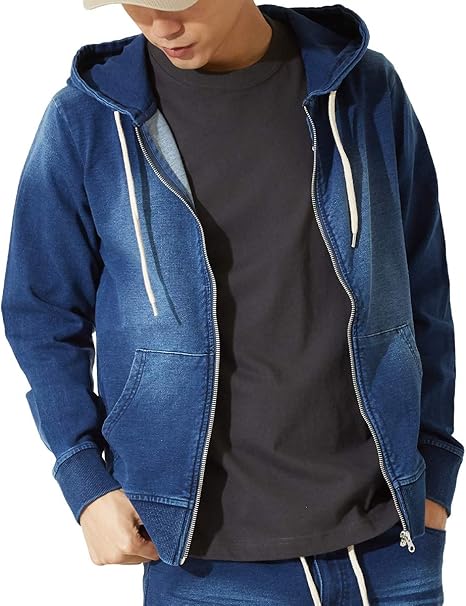 Amazon パーカー メンズ レディース スウェットデニム カットデニム デニムパーカー ジップアップパーカー 無地 ジップパーカー Gracias トレーナー パーカー 通販