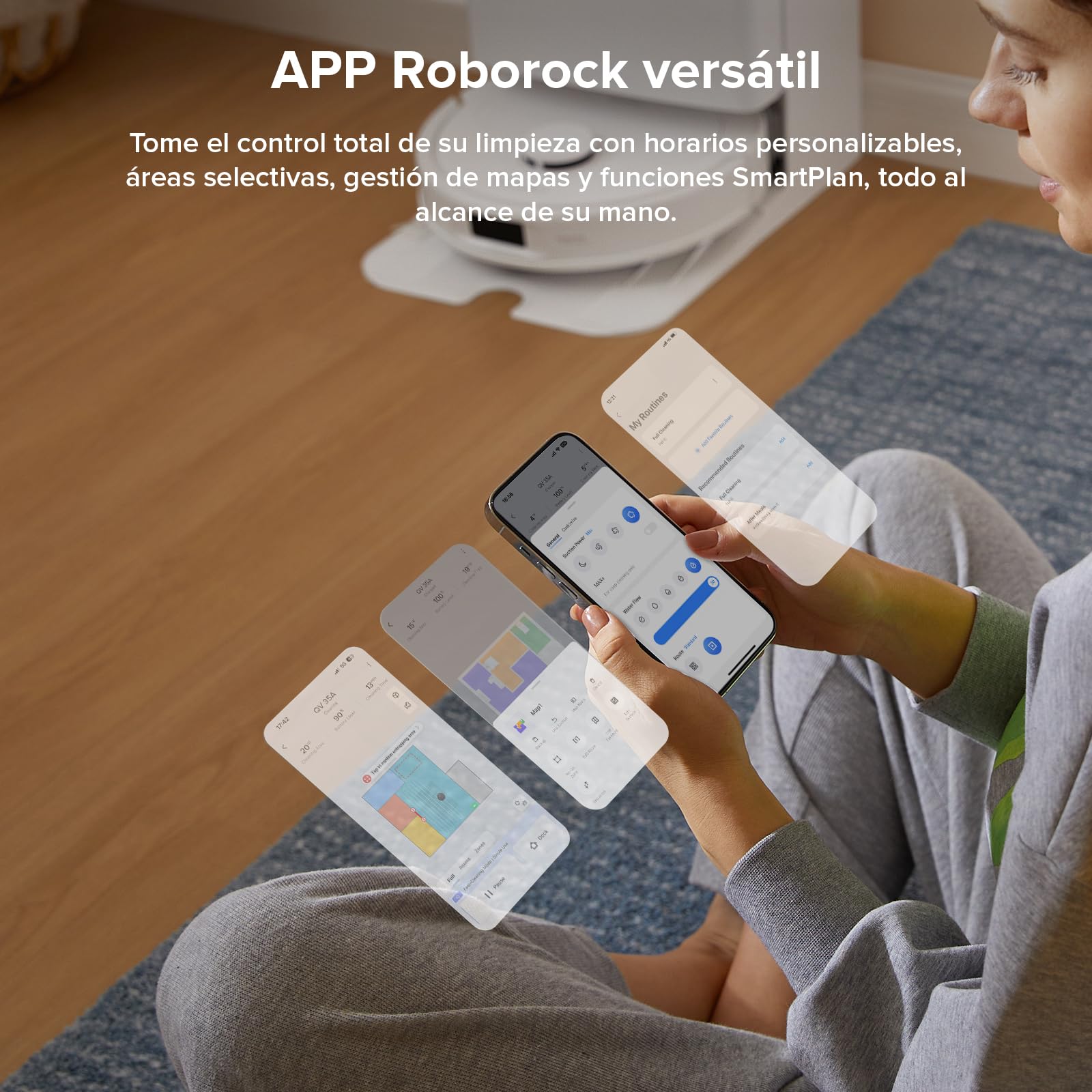 roborock Robot Aspirador QV 35A Set, 8000Pa de succión, Dos mopas giratorias elevables, cepillos antienredos, tecnología reactiva para Evitar obstáculos, navegación y mapeo,Blanco