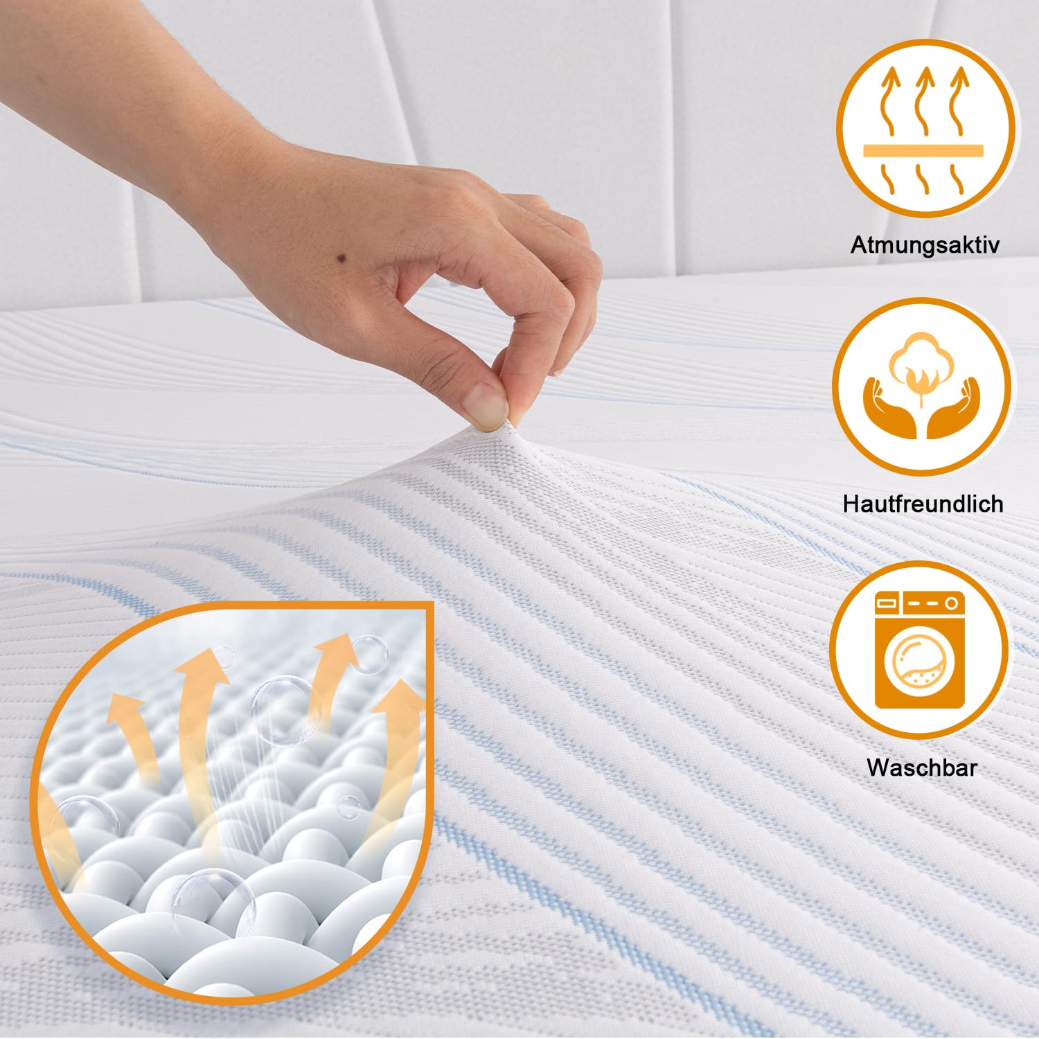 Tope de colchón de 140 x 200 cm, colchón de alta calidad, 140 x 200 cm, con suave espuma viscoelástica de gel y capa de apoyo, transpirable y lavable