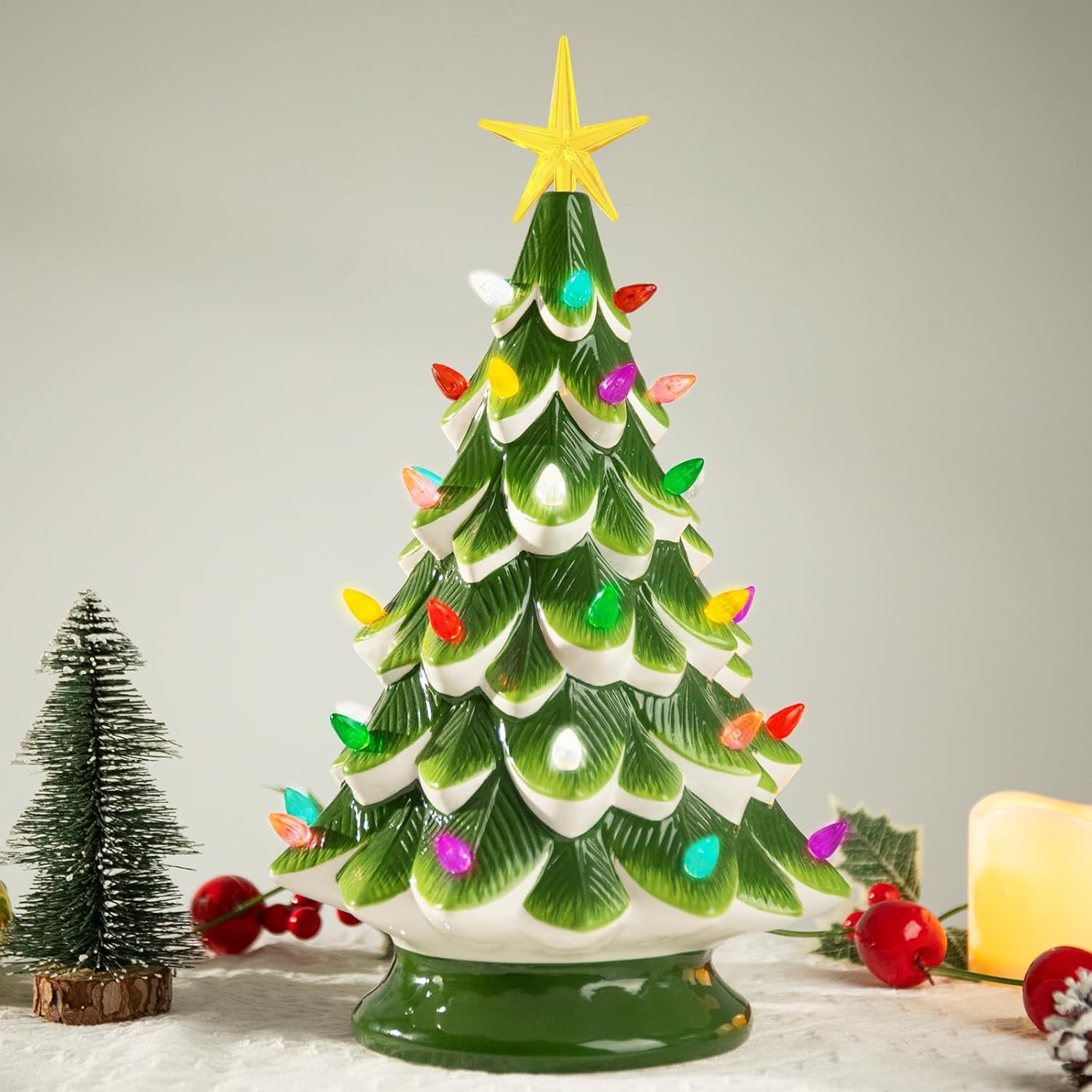 Ceramic Christmas Tree 14.5in HandPainted Ceramic