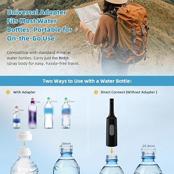 Hibbent Portable Bidet for Travel, High Pressure Electric Handheld Bidet Sprayer, 350-550ML Expandable Bottle for Personal Hygiene, USB-C Rechargeable Waterproof, Travel Sprayer for Women & Men, Black