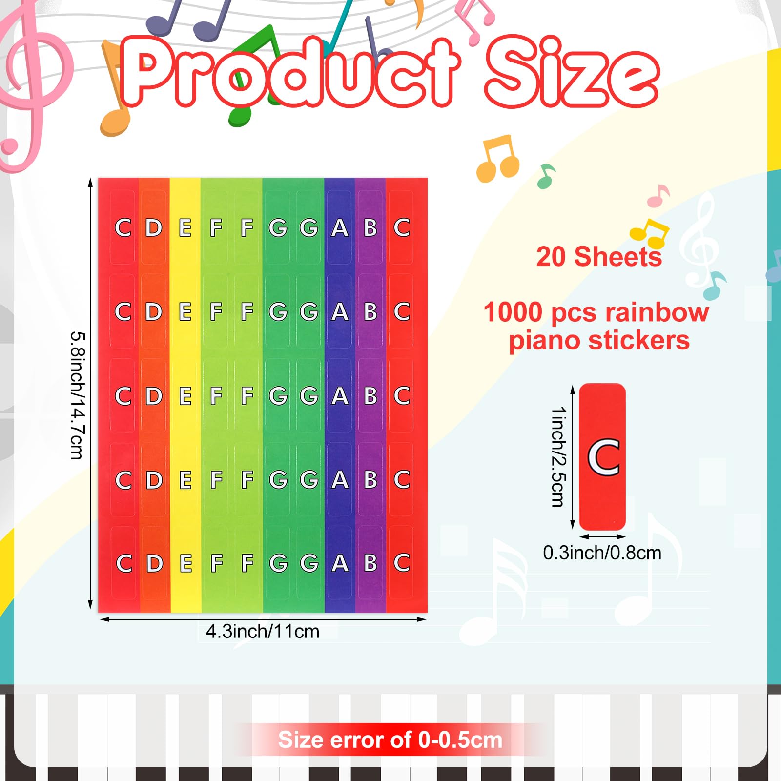 Frienda 20 Sheets Rhythm Band Music Staff Paper 4 x 6 Inches Instrument Labels with 1000 Pcs Colorful Rainbow Piano Stickers for Music Composition Practice Teaching Supplies
