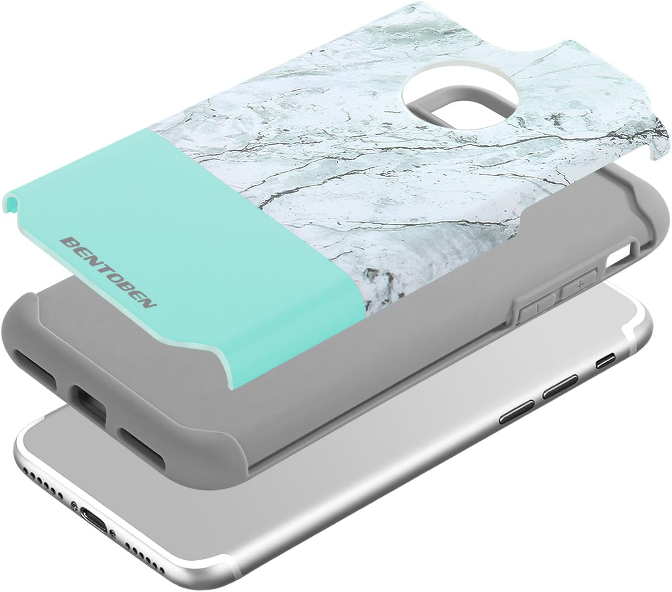 BENTOBEN iPhone 8 Plus Case,iPhone 7 Plus Case, Slim Dual Layer Soft TPU & Hard Back Cover Bumper Protective Shock-Absorption&Anti-Scratch Hybrid Case for Apple iPhone 8 Plus/7 Plus,Green/Gray