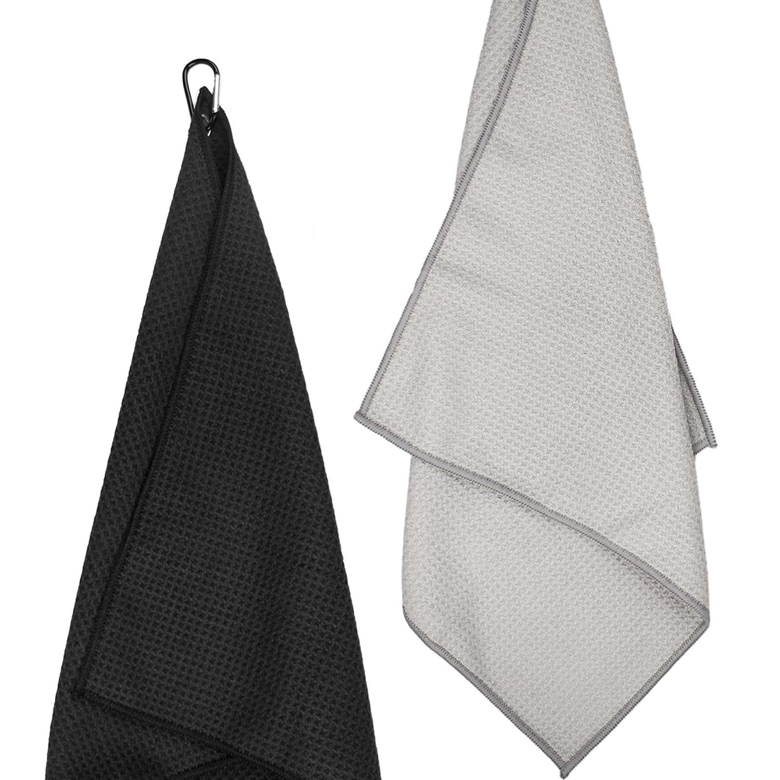 Asciugamano da Golf in Microfibra 2 Pezzi 40x40cm Nero con Moschettone