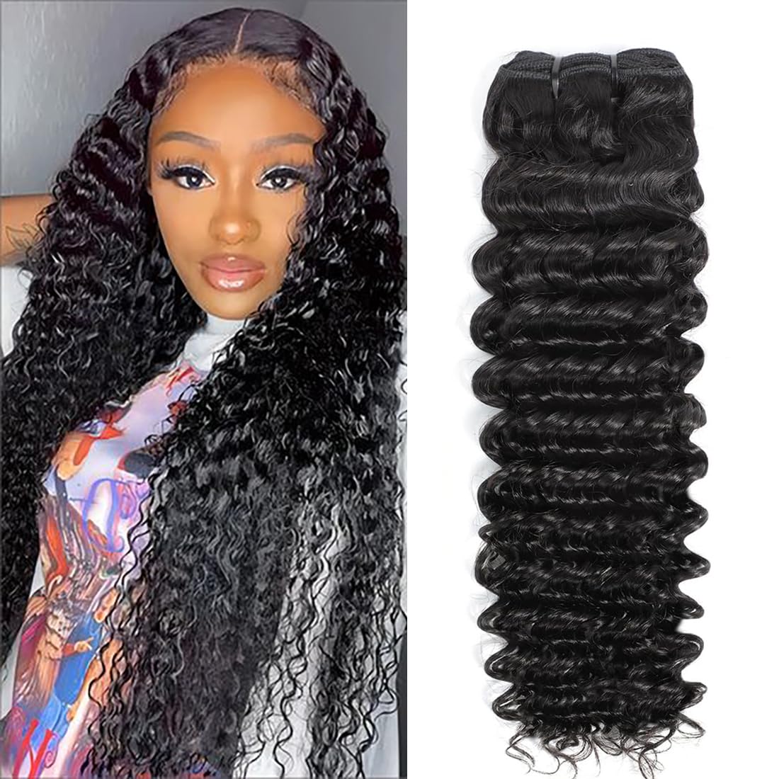 12A Deep Wave Bundles Human Hair 12 Inch Curly Hair Bundles 100% Unprocessed Brazilian Virgin Hair Wet and Wavy Deep Wave Curly Human Hair Bundles for