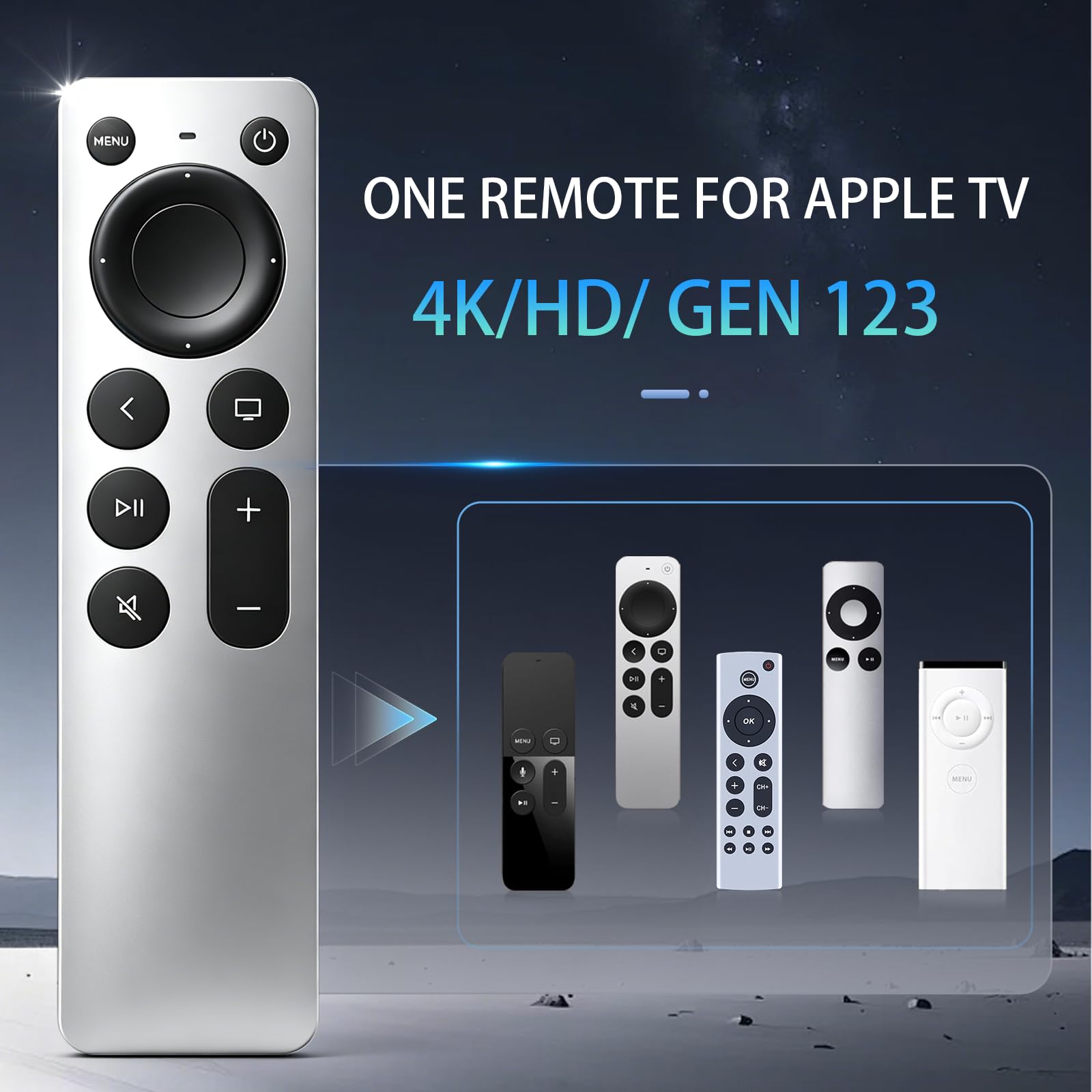 Remplacement universel pour télécommande Apple TV : pas de Siri & Touch, blanc argenté