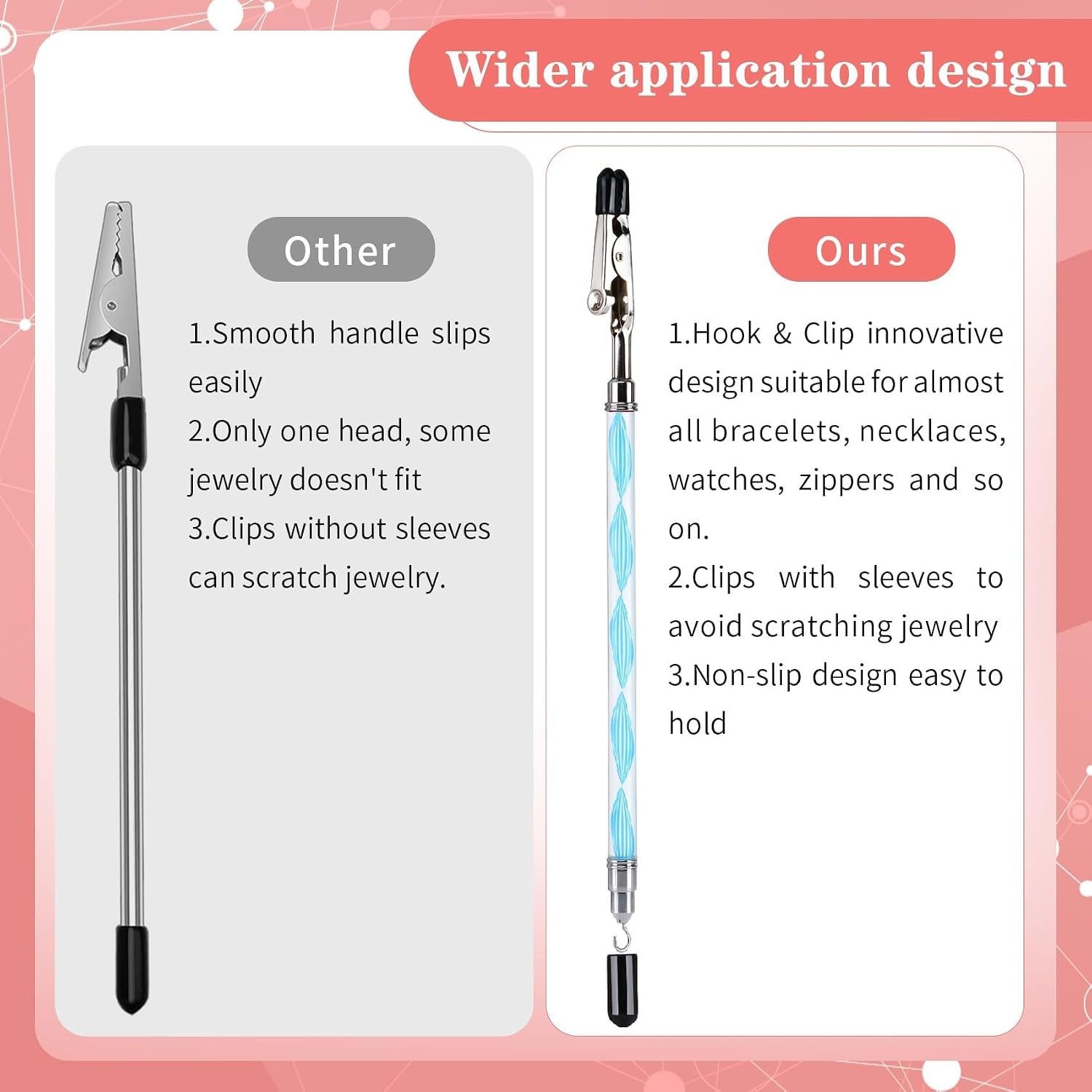 2 in 1 Bracelet Helper Tool -WIFORT 2Pcs Bracelet Helper to Put on Yourself, Quick Release Fastening Jewelry Clasp Helpers,Bracelet Assist Tool with Hook for Necklace, 197mm Extended Design