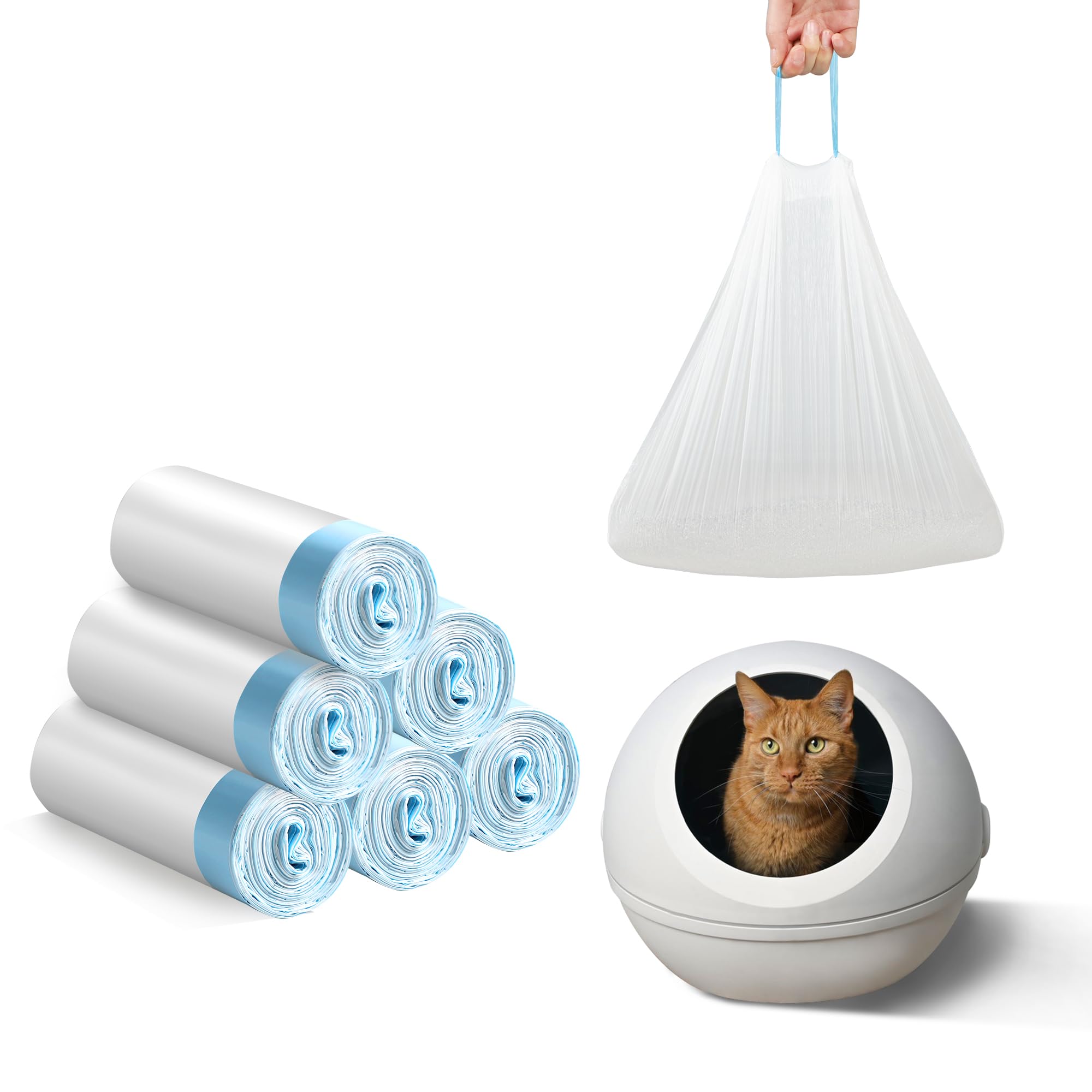 120 bolsas de arena para gatos, grandes, con cordón extra duradero, para mascotas, diseño extra grueso a prueba de fugas, para caja de arena automática para gatos y robot de arena