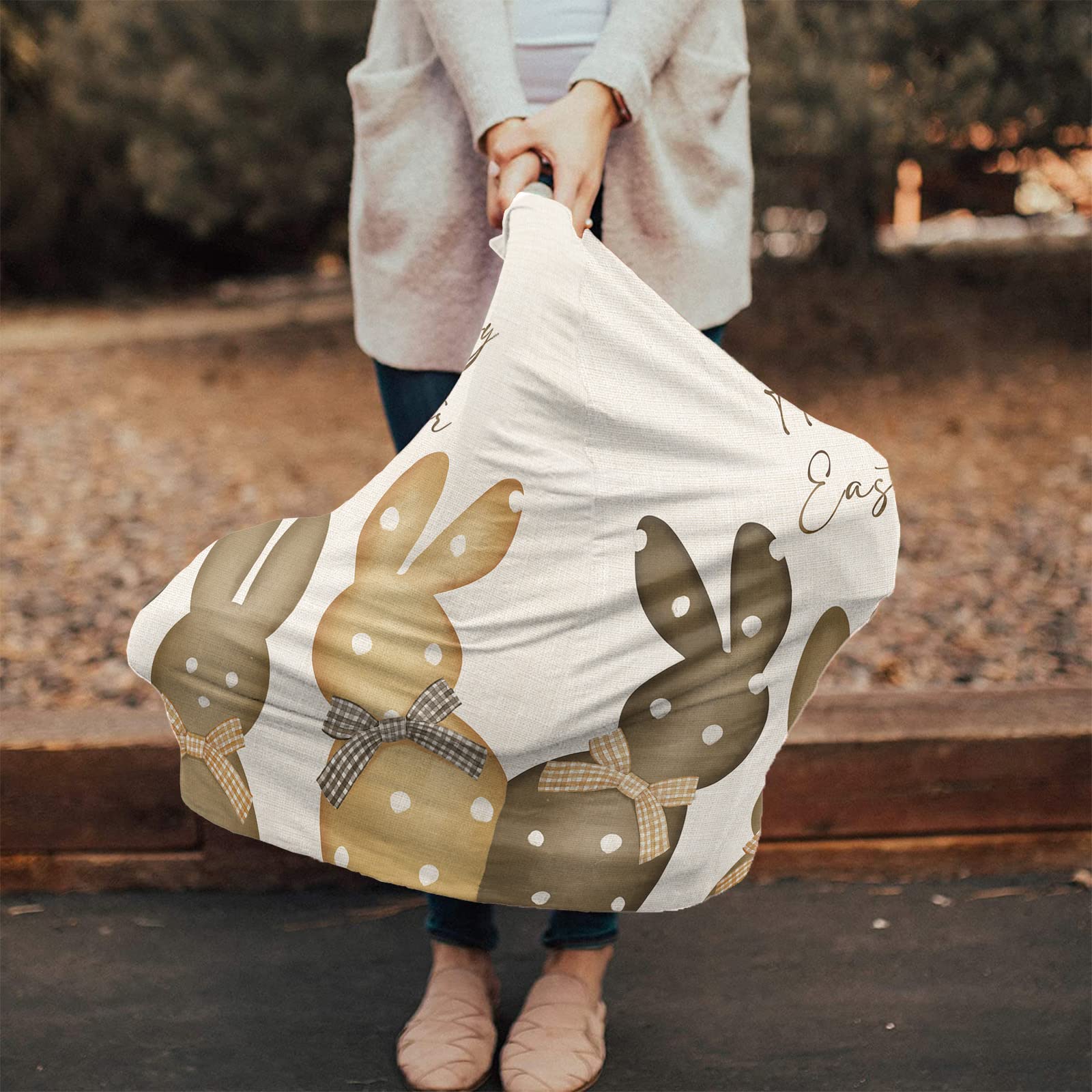 Nursing Cover for Breastfeeding Scarf, Happy Easter Bunny Rabbit Bow Baby Car Covers Super Soft Multi Use for Canopy Shopping Cart Cover Blanket Stroller Cover