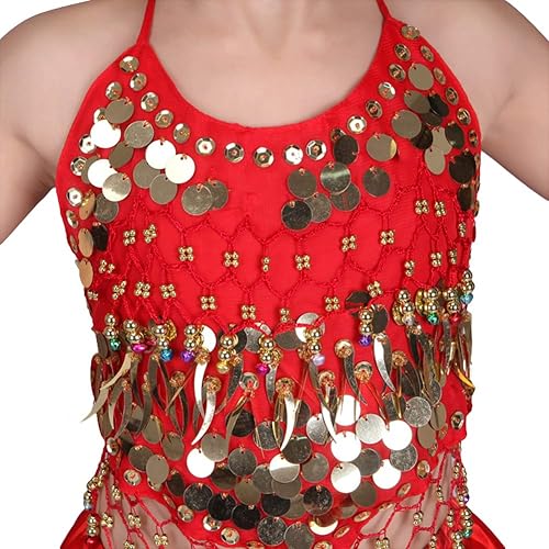 Miniatura 4 de Rolanko Conjunto de disfraz de bailarina gitana de flamenco para niñas, 4-11 años, Rojo -