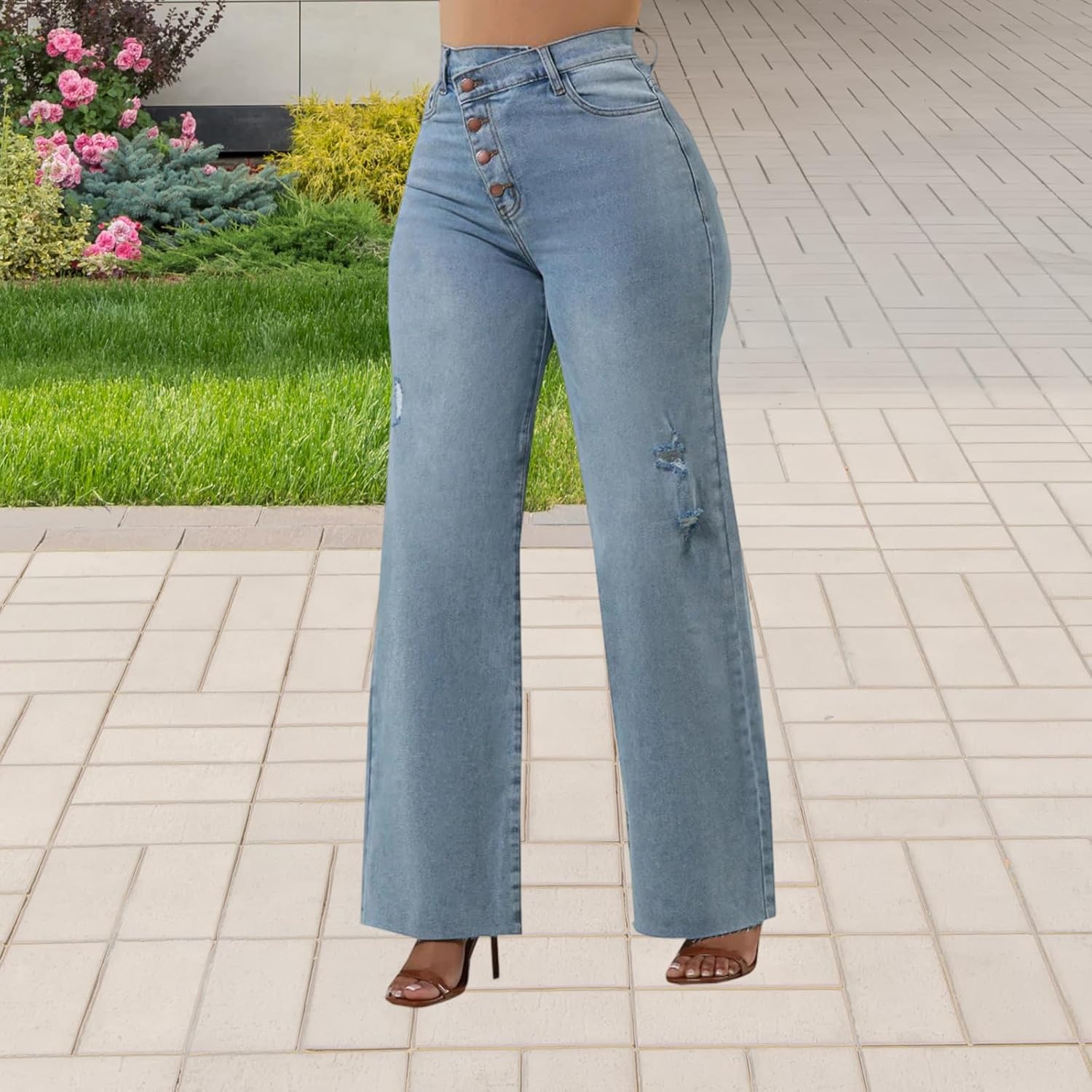 Women's Wide Leg Straight Jeans High Waisted Baggy Stretch Loose Denim Pants - Image 4