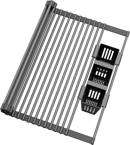 Estante para secar platos enrollable, con envoltura de silicona sobre el fregadero, multiusos, plegable, escurridor de platos antideslizante para