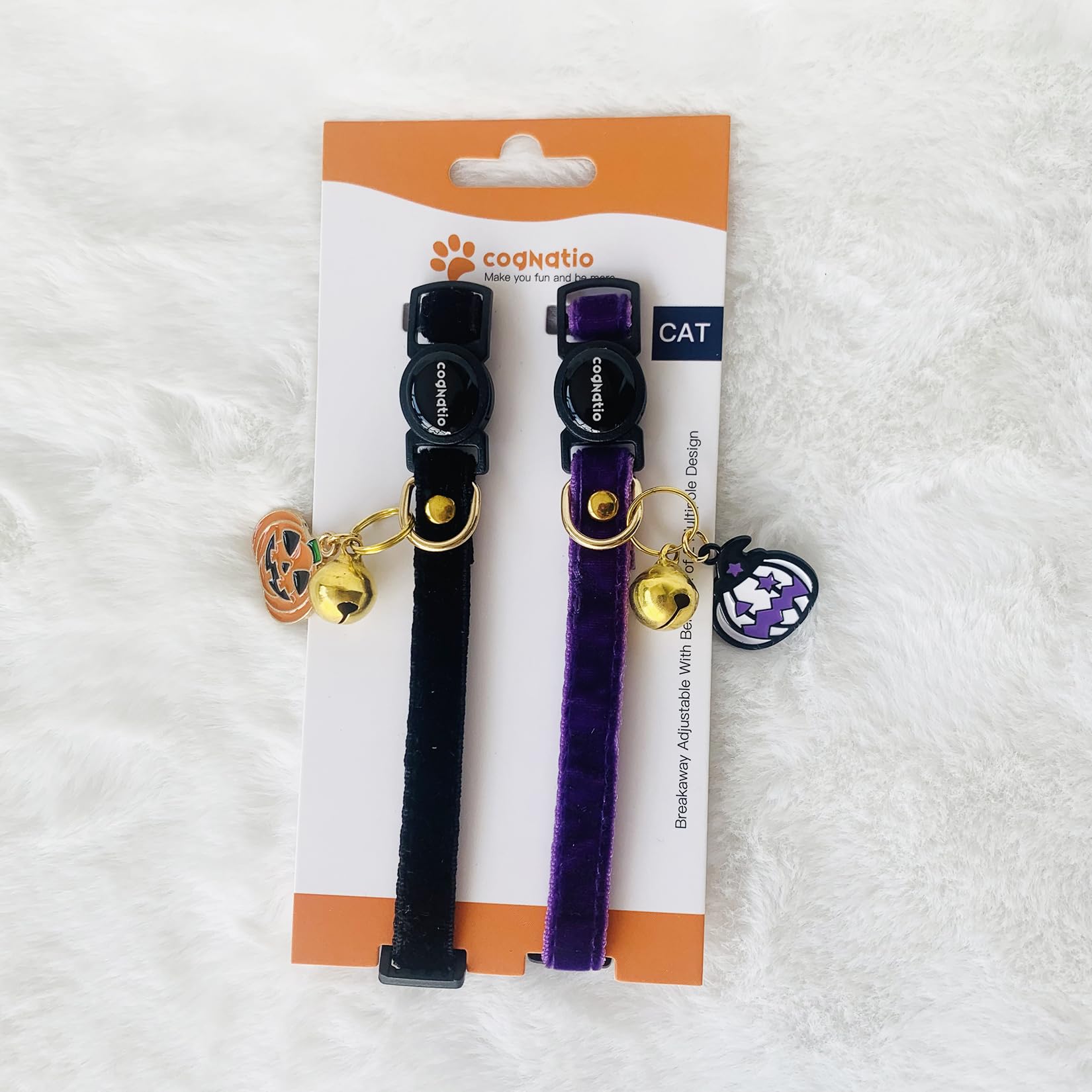 Cognatio Safety Quick Release Cat Collars,Double Velvet with Bell Available in a Range Colors,Perfect for Your Kitty (Halloween2 - Image 2
