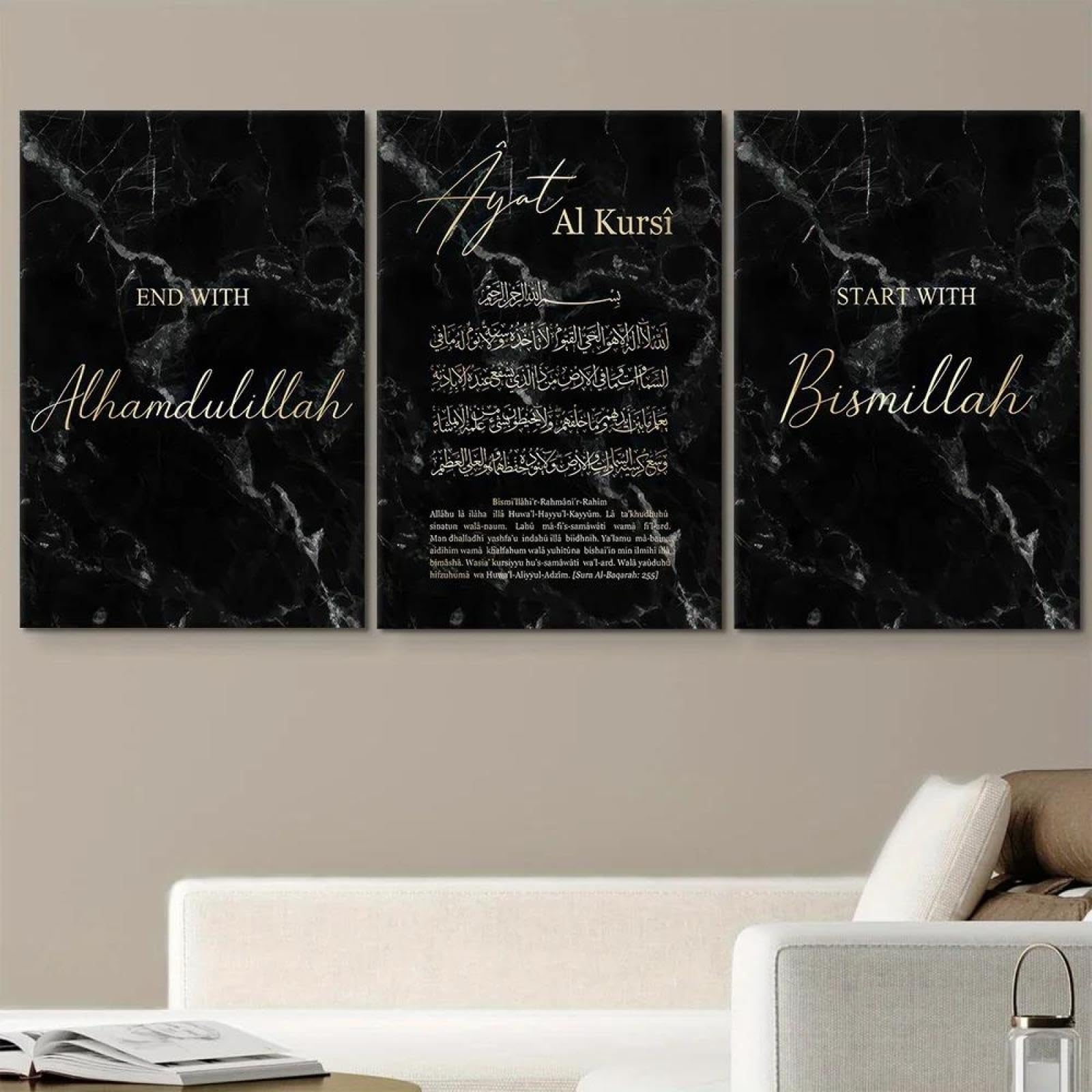 Baibexing Islamic Alhamdulillah (Alhamd Lillah) Wall Art Poster Prints Canvas Painting Picture For Living Room Home Decor 50X70Cmx3Pcs Unframed
