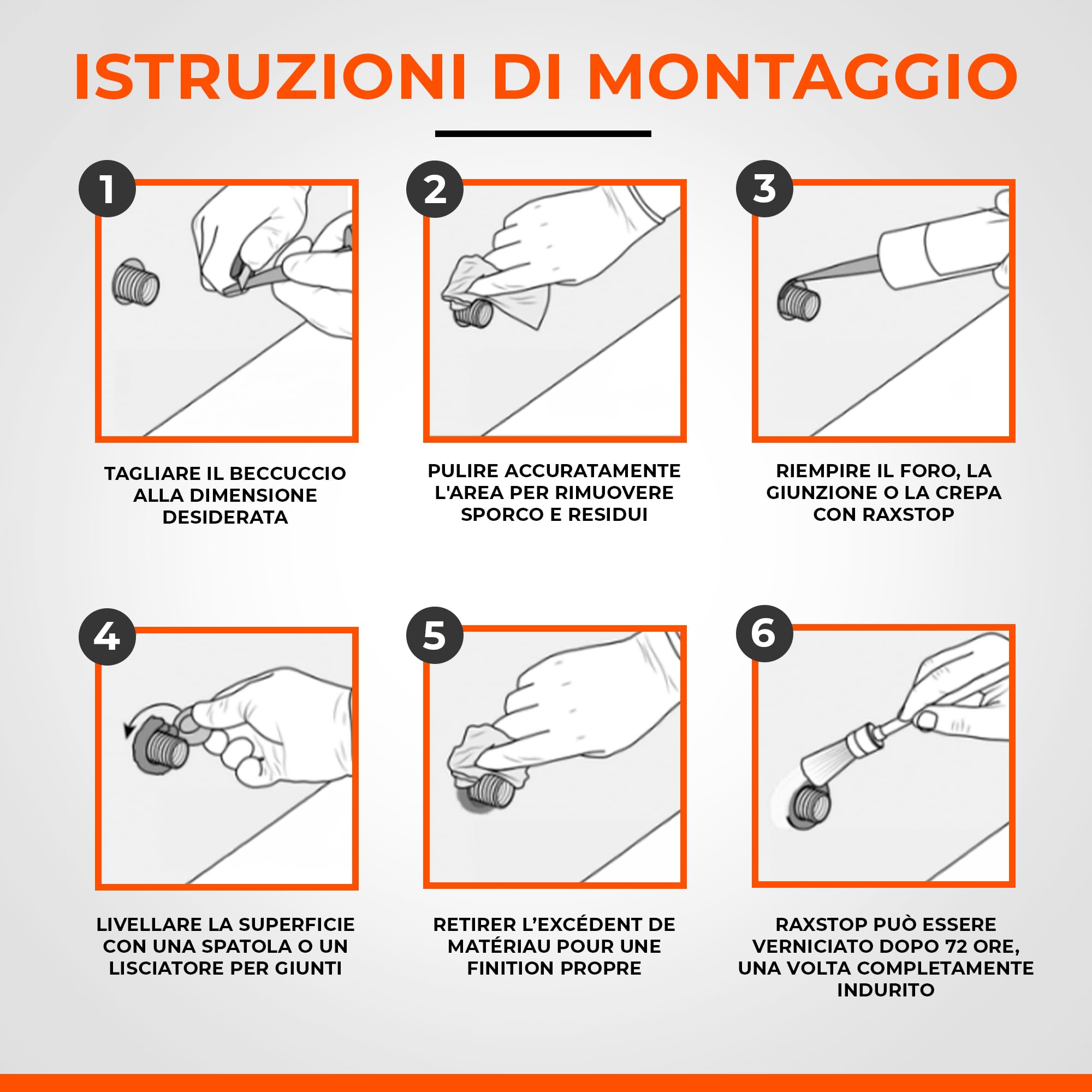 RAXSTOP Sigillante Poliuretanico 5 x 300 ml per Esterni