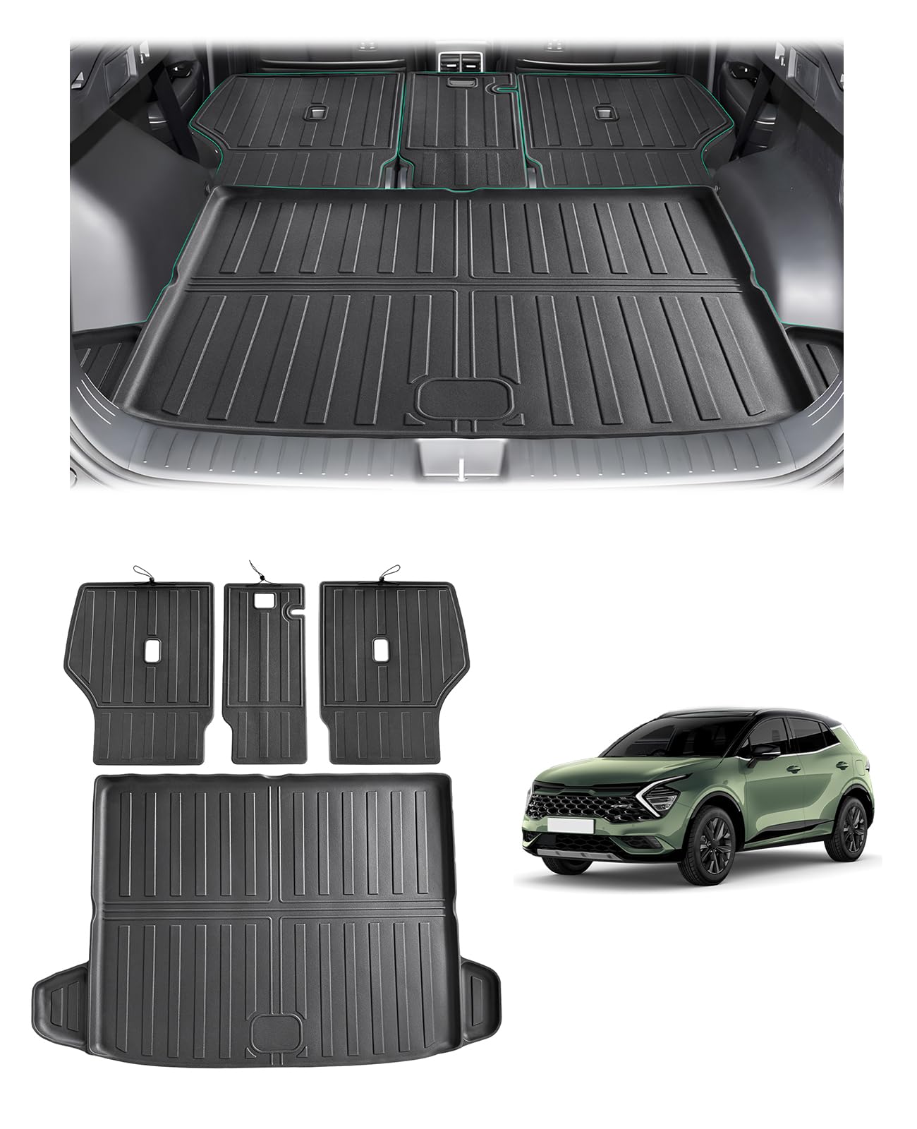Set Tappetini 3D + Vasca Bagagliaio Per KIA SPORTAGE 5 (V) 2022-2025 - In Gomma TPE, Bordo Alto 5 Cm, Antiscivolo, Facili Da Pulire