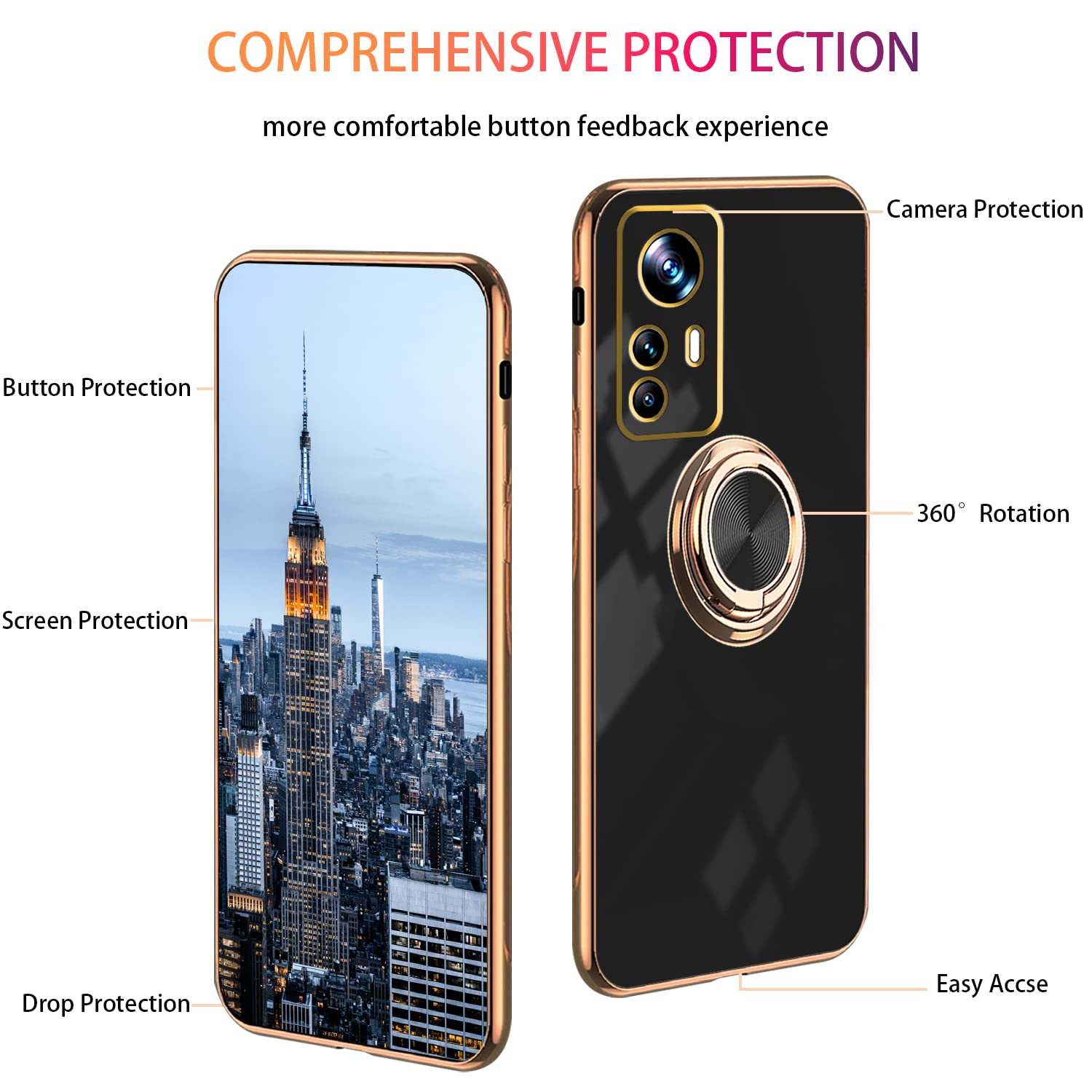 Handyhülle Mit Ringhalter Für Xiaomi 12T Pro – Magnetisch, Drehbar, TPU-Silikon, Weiß