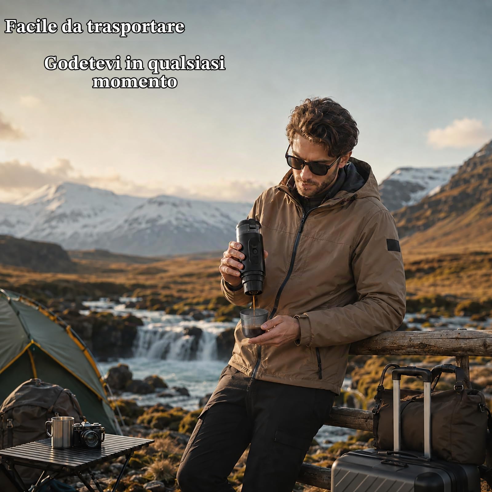 Macchina da caffè espresso portatile, 20 bar, ricaricabile, 2 in 1, per caffè macinato e capsule Nespresso, estrazione calda/fredda con tazza integrata, per campeggio, viaggi, ufficio e casa