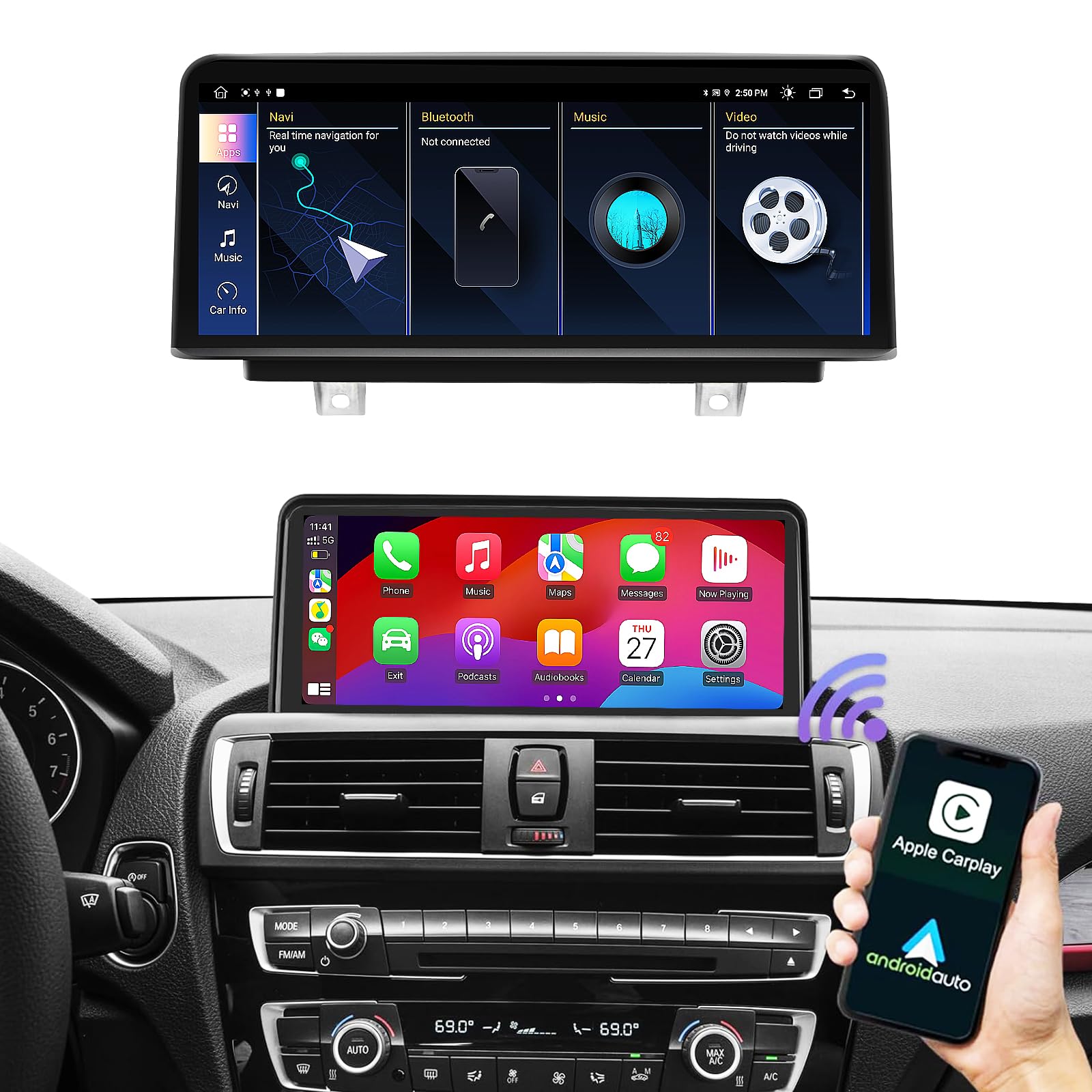 Amazon.co.jp: NAVIVOX 1920x720 HD ワイヤレス CarPlay Android