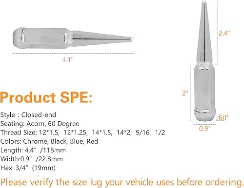 Miniatura 10 de 32 piezas 916-18 4.409 in 4.4 "rueda de coche tuercas cónicas rojas cónicas con llave