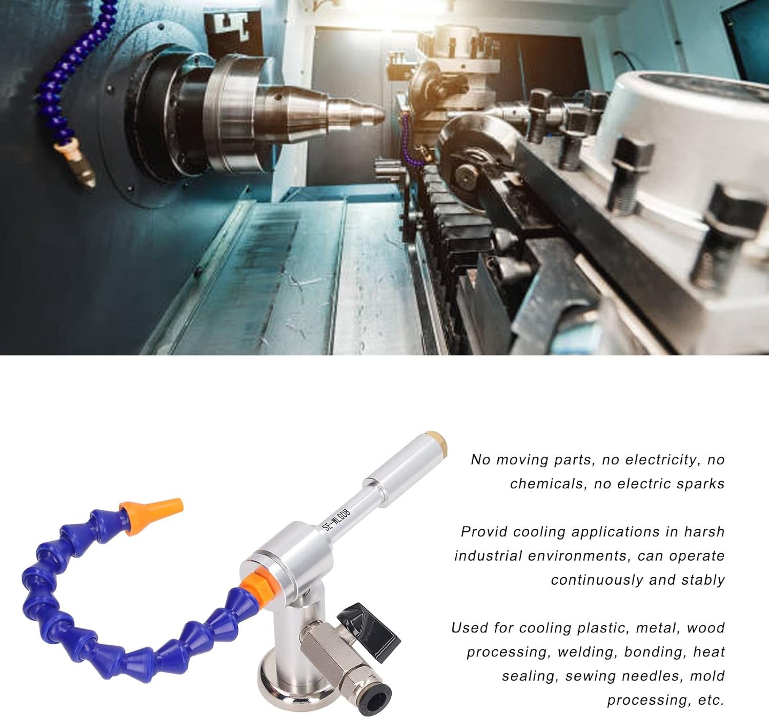 6 Pcs Cold Air Gun Set, Vortexing Tube Cooling Gun 7 Bar 520BTU Aluminum Alloy Vortex Tube Flexible Cold Air Dry Cooling Gun with Universal Tube for Wood Processing Welding Bonding