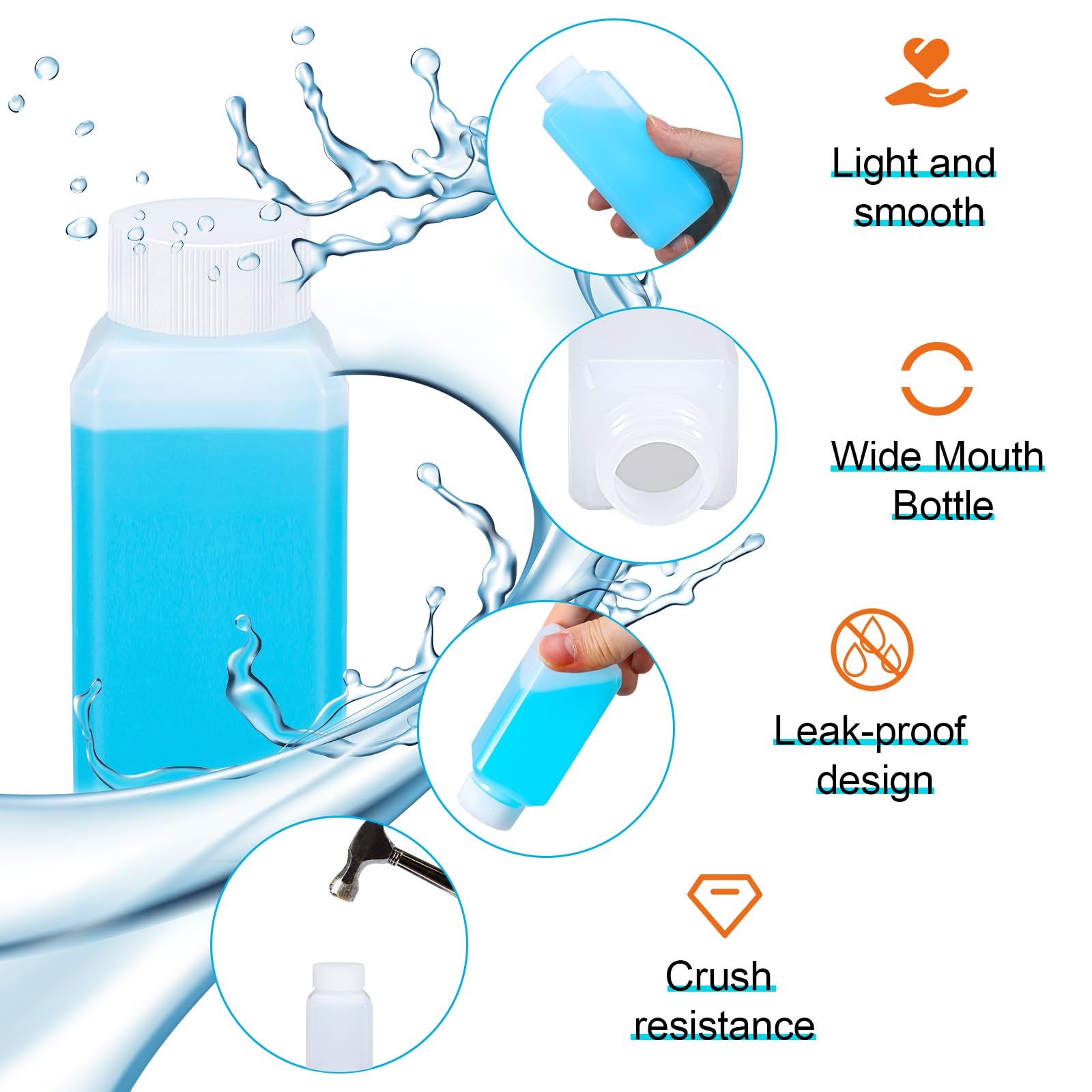 Afdichtingssluiting, plastic flessen met doppen, laboratoriumreageerflessen, herbruikbare tablet-opslagcontainers, van HDPE, geschikt voor laboratorium, school en thuis, transparant wit, 250 ml