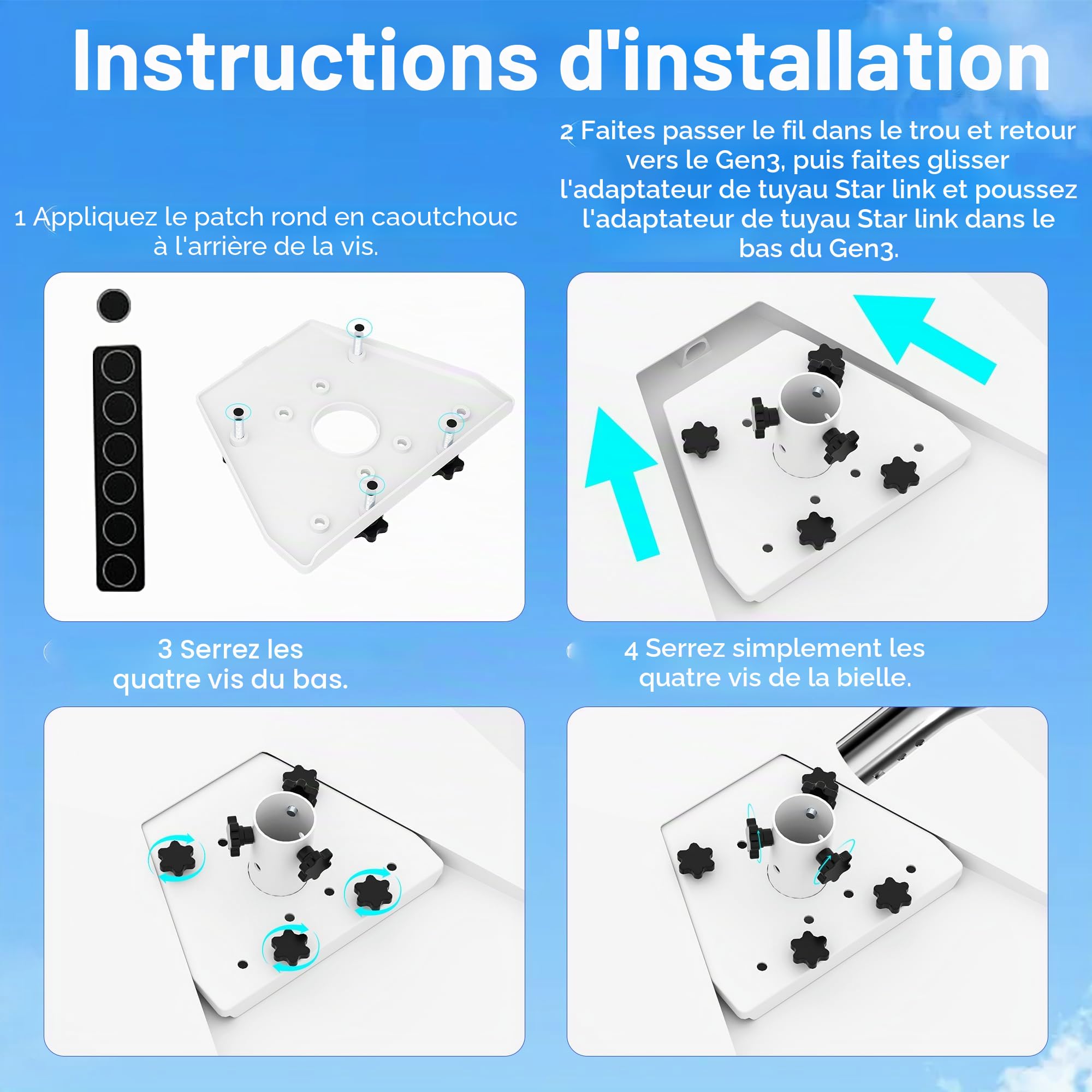 Support mural standard pour Starlink de troisième génération, réglable à 360 degrés, kit d'installation pour Internet par satellite Starlink, compatible avec l'antenne standard Gen3 (V3) de Starlink