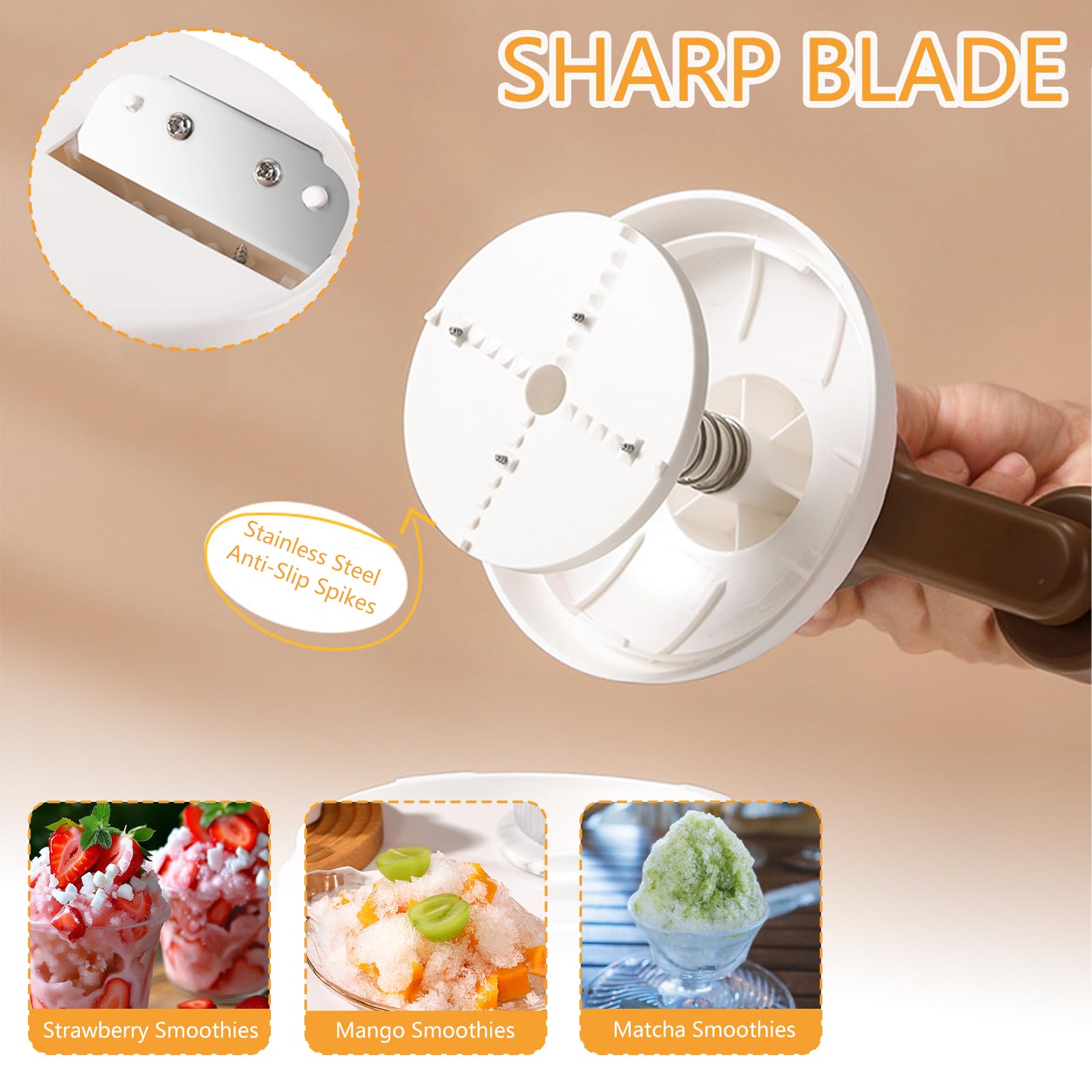 Afeitadora manual de hielo – Trituradora de hielo y máquina de cono de nieve de alta eficiencia, sin electricidad con 2 bandejas de hielo, ideal para acampar y uso doméstico 3