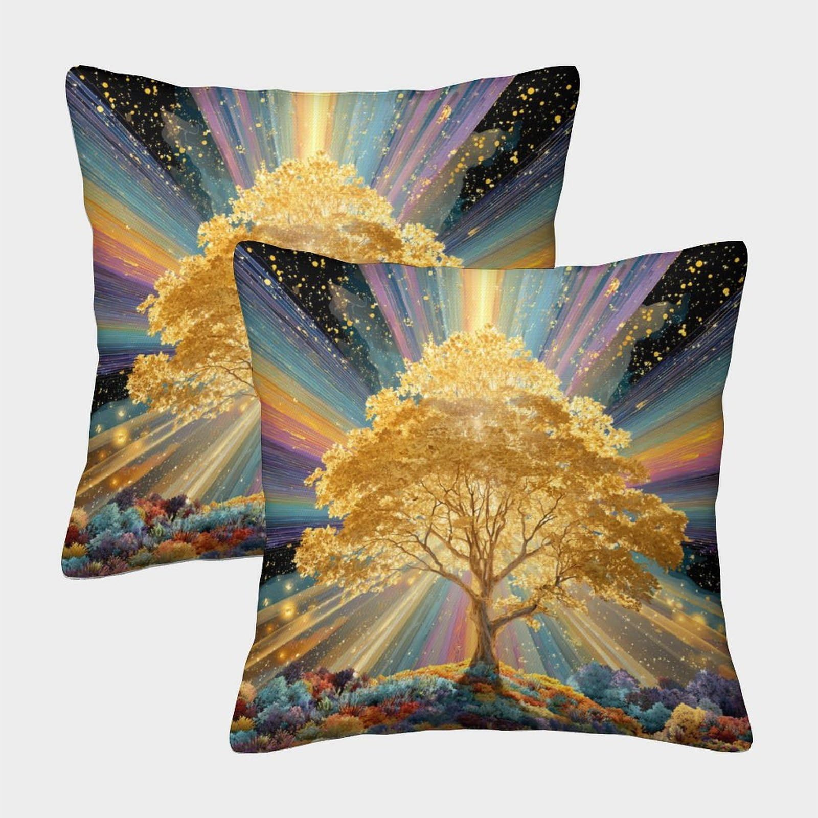 kaiyun 2 Pack 3D A Shimmering Golden Tree Cushion 3D Soft Touch Pillowcase,sofa Chair Home Furnishings 40x40cm