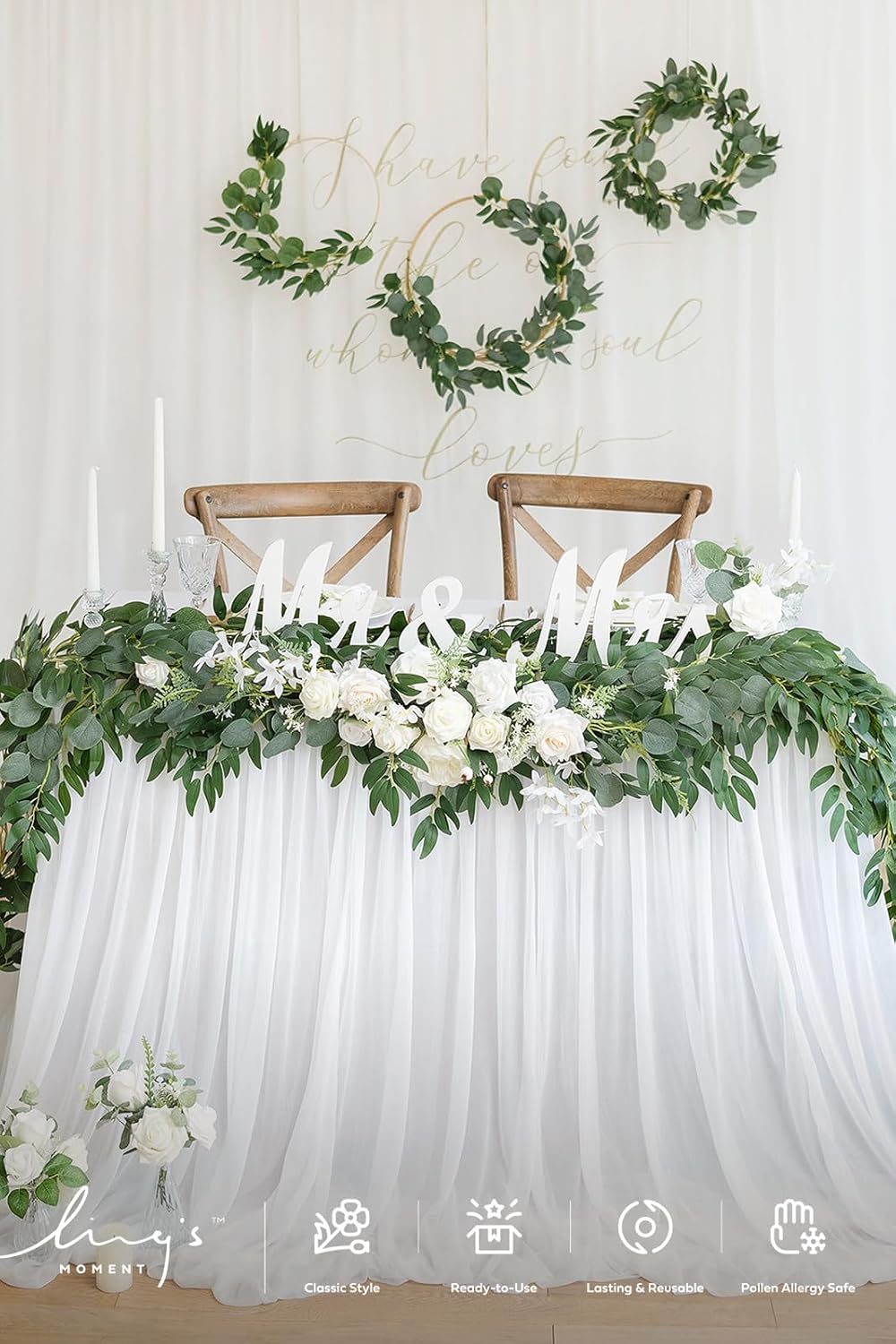 Ling's Moment Eucalyptus Garland for Table, 5.9ft Green Fake Eucalyptus Wreaths with Willow, 2pcs Real Touch Leaf Garland for Wedding Centerpieces Arch Rehearsal Dinner Bridal Shower