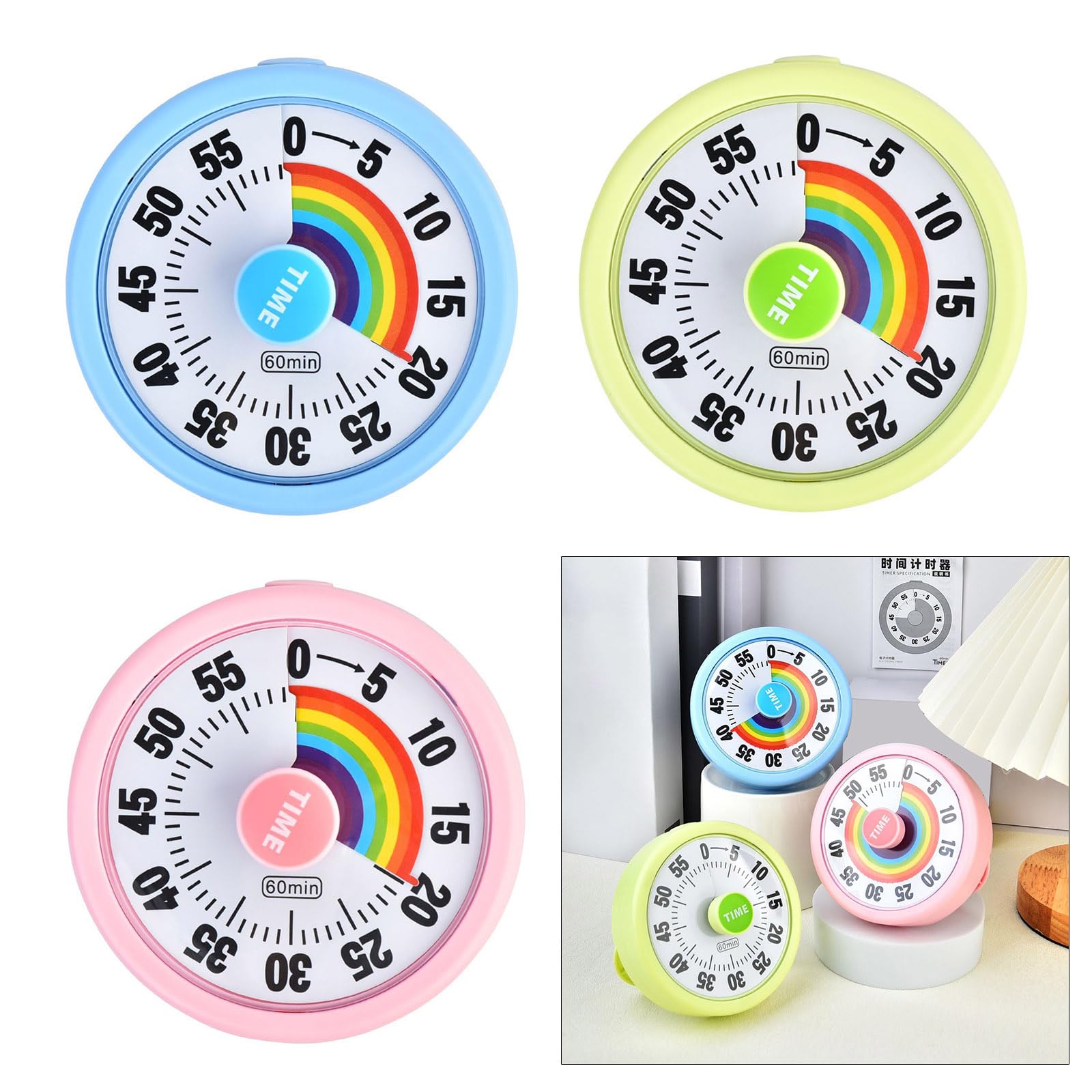 Timer visivo, controllo rotativo, conto alla rovescia da 60 minuti, per cucina, aula e l'ufficio, strumento di gestione del tempo adatto ai bambini
