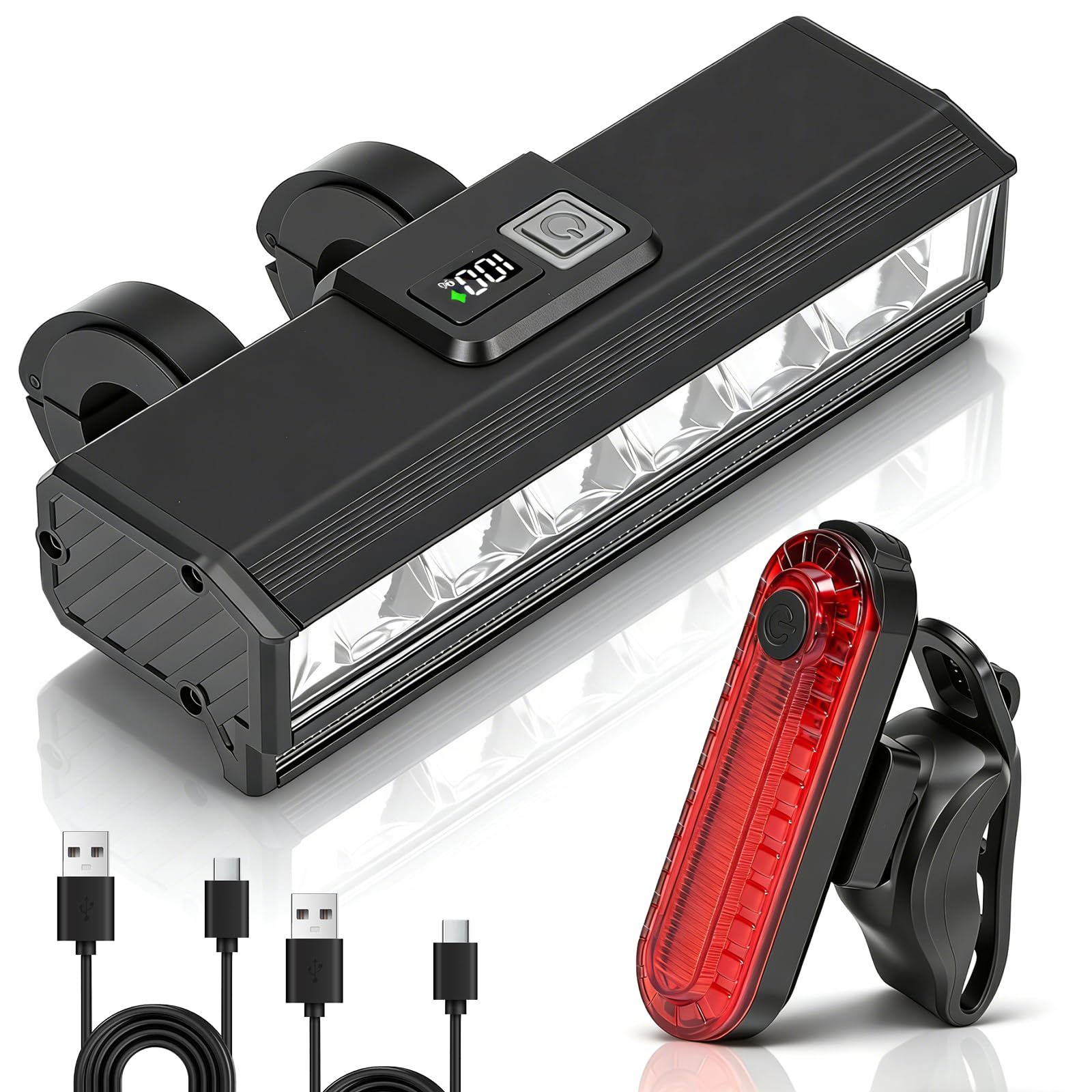 Bike Lights Front and Back, 9 Lighting Modes Mountain Road Cycle Light, 6 LED Super Bright, USB Rechargeable Charging, Bicycle Lights for Night Cycling, IPX6 Waterproof, Front and Rear Bicycle Lights