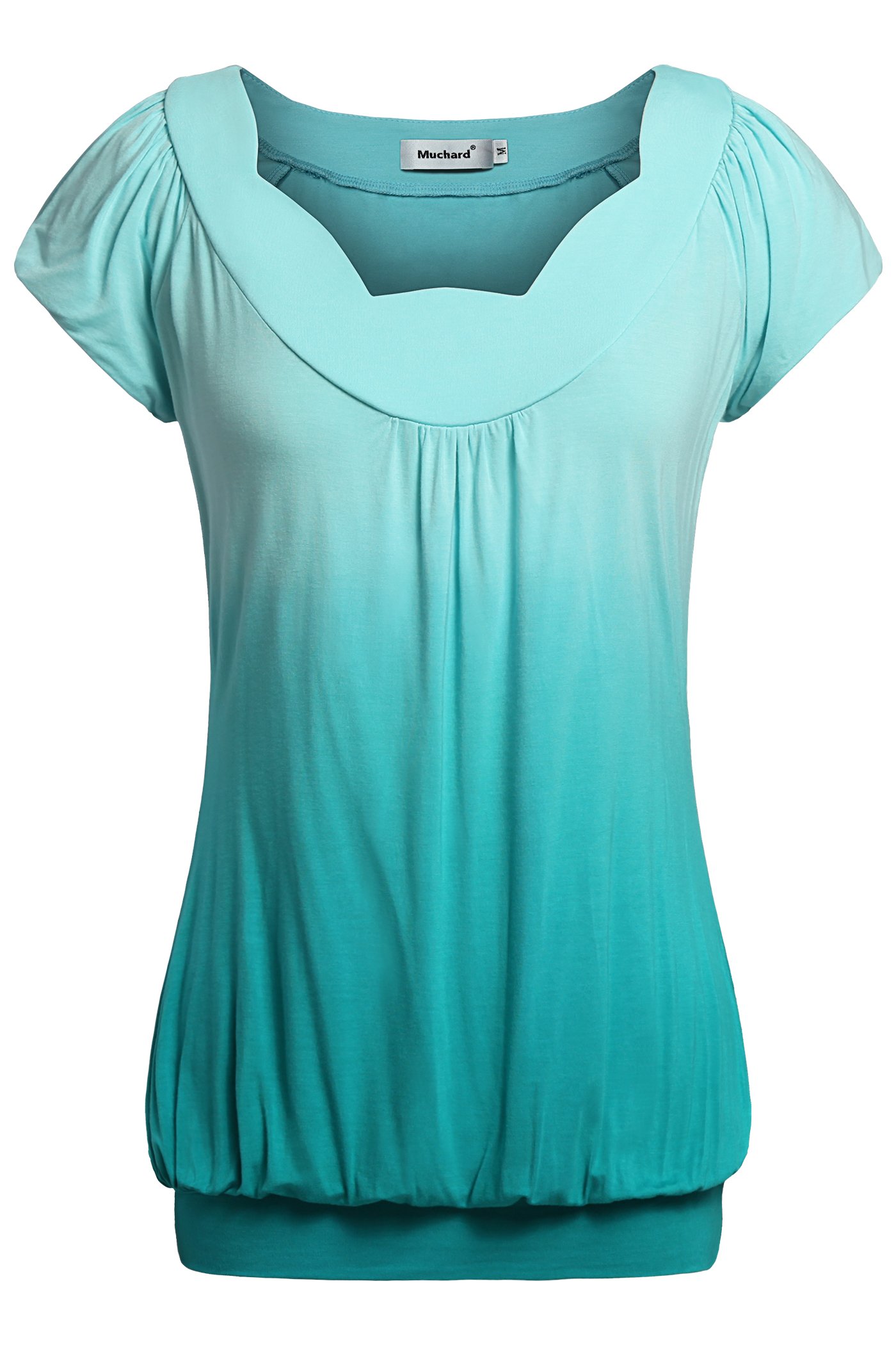 Women Sexy Summer Tops Size M Ruffled Ombre Office Casual Tunic Shirts Aqua