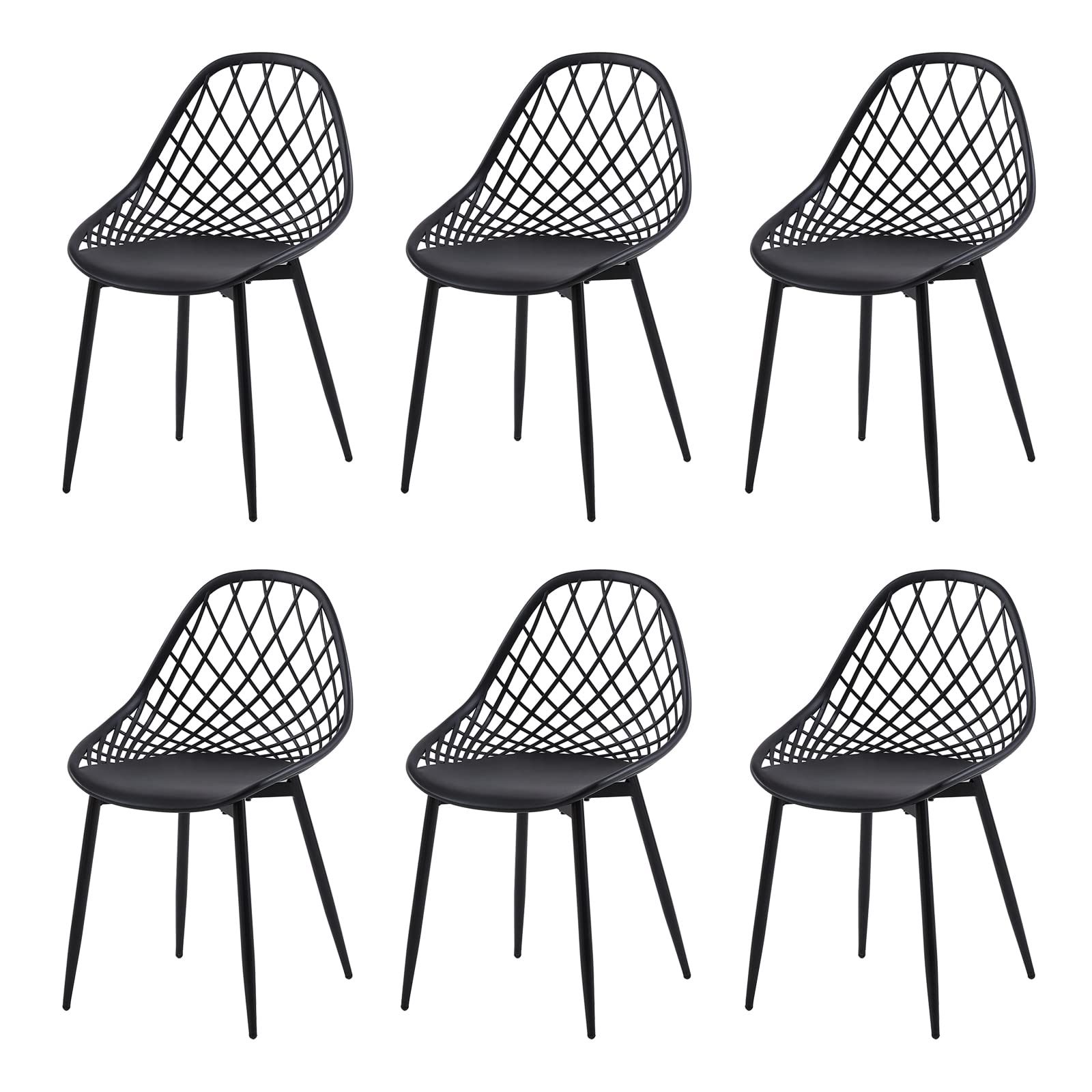 buybyroom Garden Chair, Black Dining Chairs Set of 6, Suitable for Gardens, Dining Rooms, and Living Rooms, Metal-PP Material, Adjustable Feet, Black